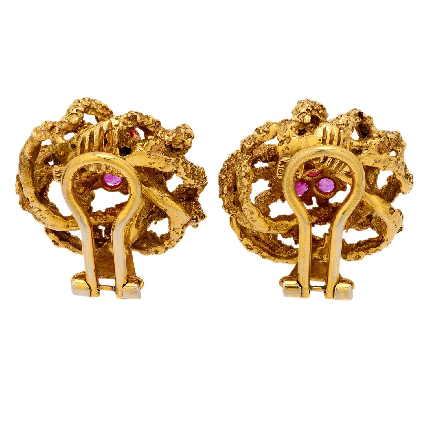 Vintage 14K Yellow Gold Ruby Earrings for Women - Elegant Dangle Hoop Earrings for Party, Wedding & Special Occasions