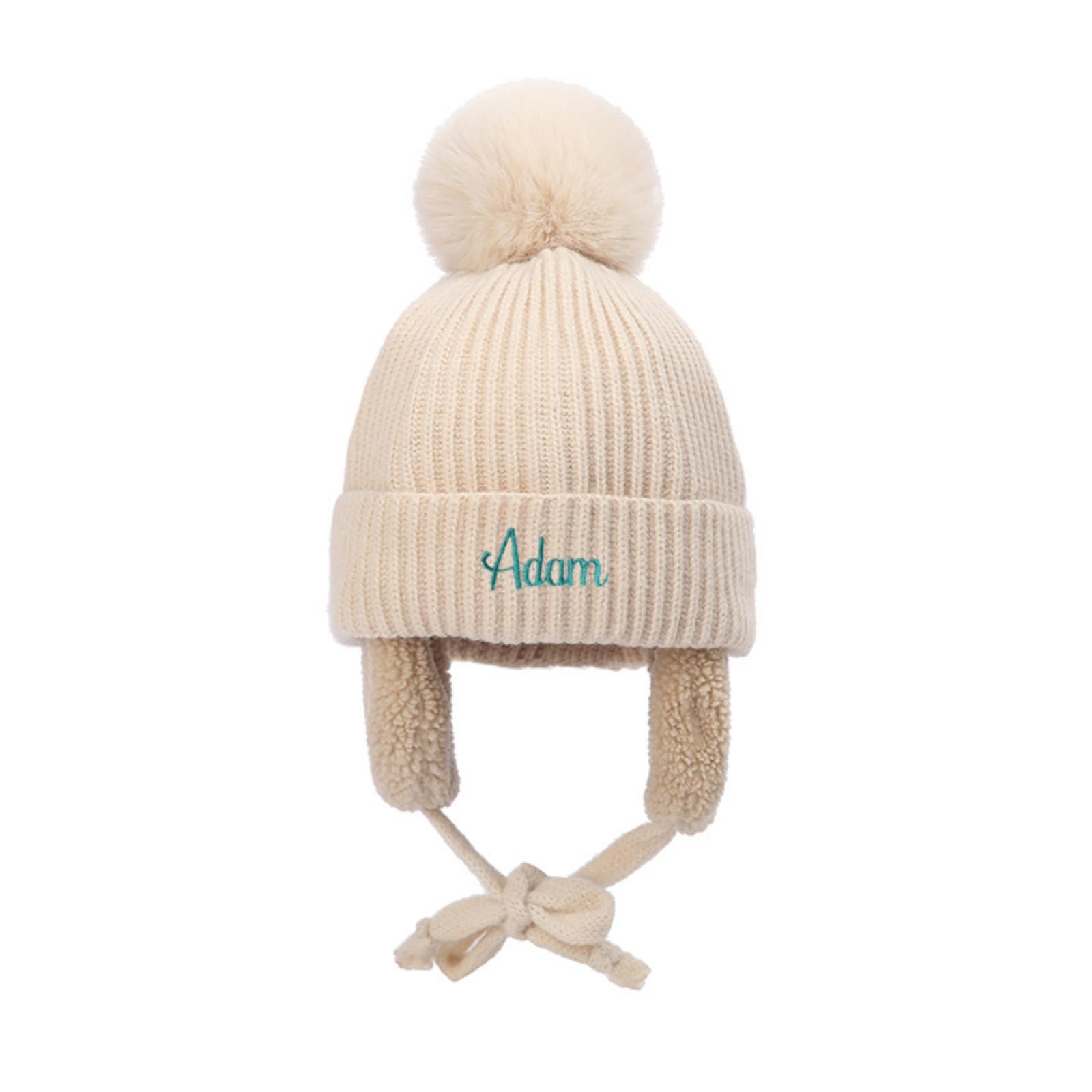 XEL Custom Embroidered Name Winter Hats for Kids - Warm Fleece Lined Knitted Pompom Earflap Beanie & Mittens Set - Personalized Baby Toque for Boys & Girls - Perfect for Snow Play, Winter Outdoor Activities & Holiday Gifts
