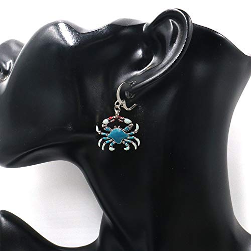 Cartoon Maryland Smiling Crab Stud Earrings - Enamel Red & Blue Sea Animal Jewelry Set for Women | Cute Pendant Necklace & Earrings Gift | Perfect for Beach Vacations, Summer Outfits and Seafood Lovers