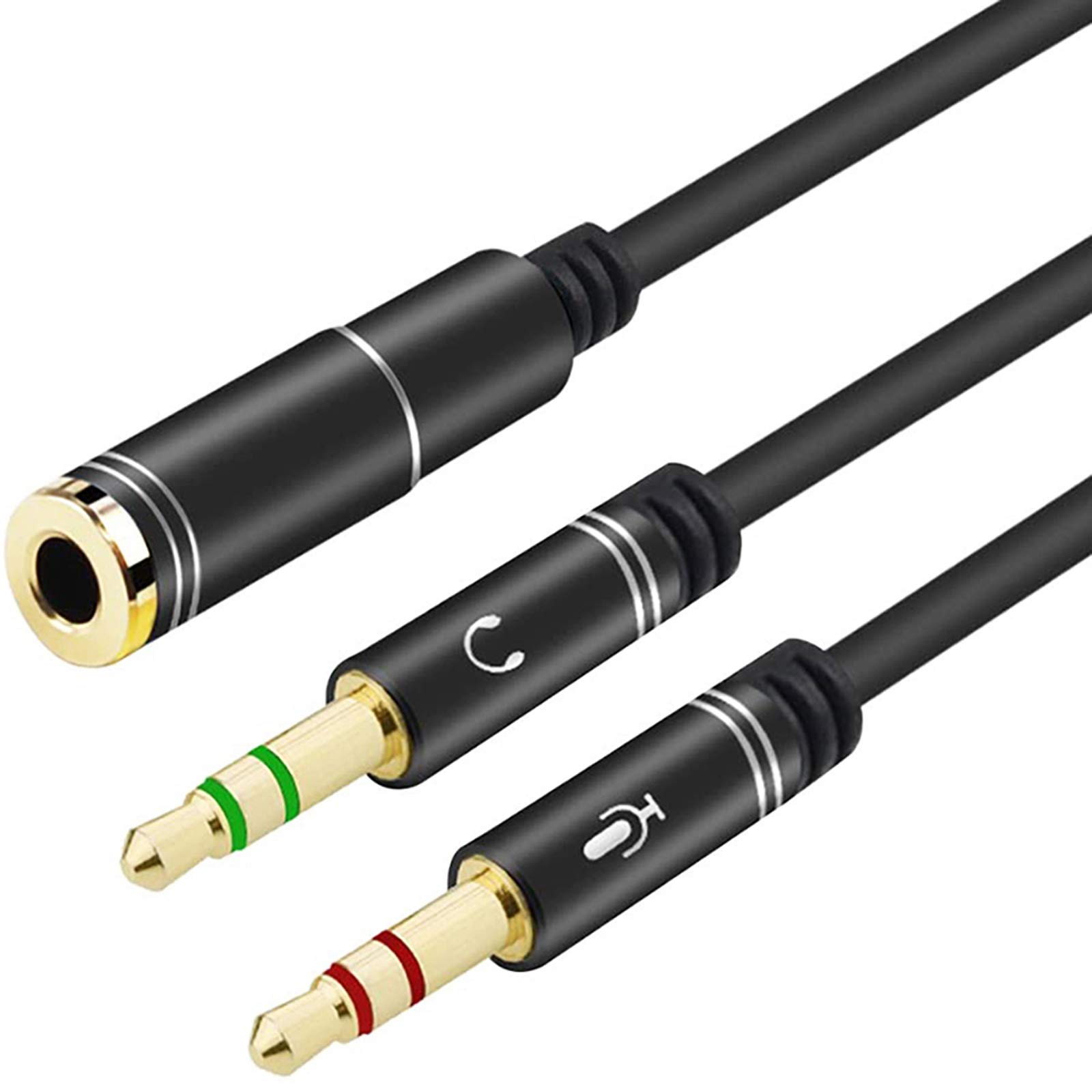 VJK 3.5mm Headphone Mic Splitter Cable - CTIA Standard Gold Plated Audio Adapter (Female to Dual Male) for Gaming, PC, Laptop, PS4, Xbox, Speakers - Perfect for Online Gaming, Conference Calls & Streaming