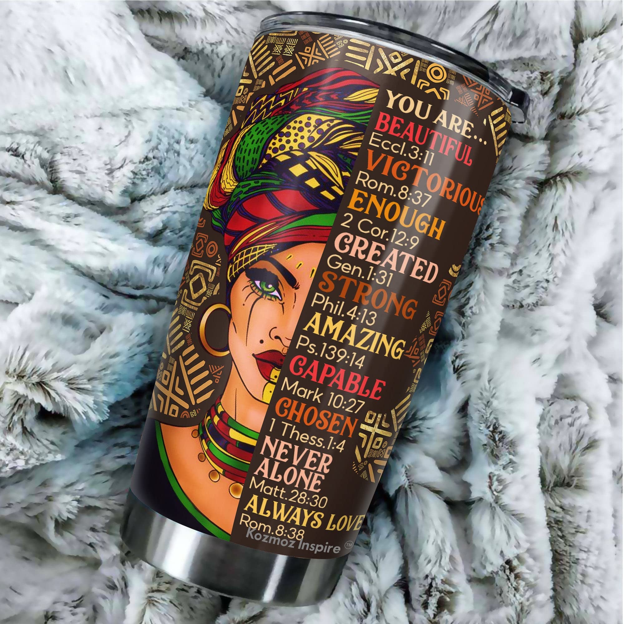 Kozmoz Inspire Black Queen Nutrition Facts Tumbler 20oz - African American Women Empowerment Gift - Birthday Present for Her - Motivational Water Bottle for Workouts, Office & Daily Hydration