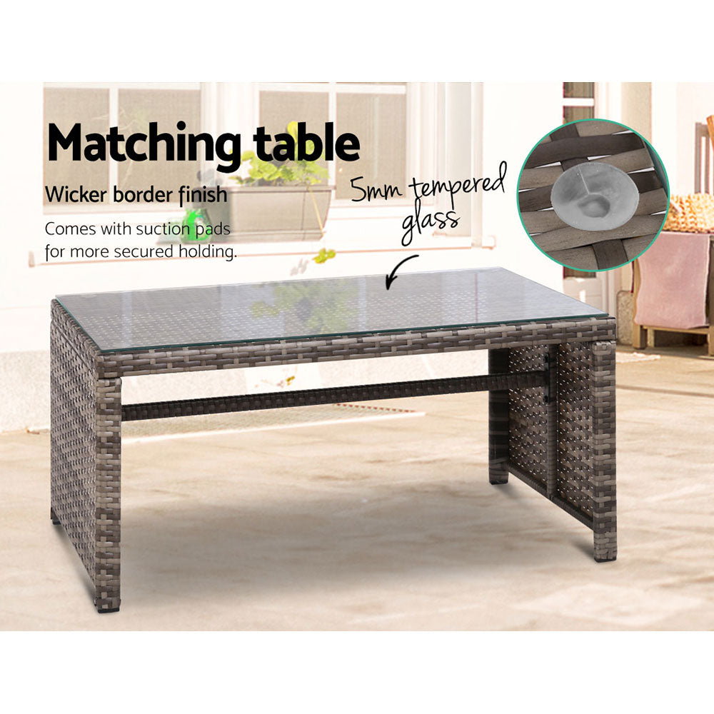 4-Piece Outdoor Sofa Set with Rattan Chairs & Table - Grey Patio Garden Furniture for Backyard, Poolside & Terrace Relaxation