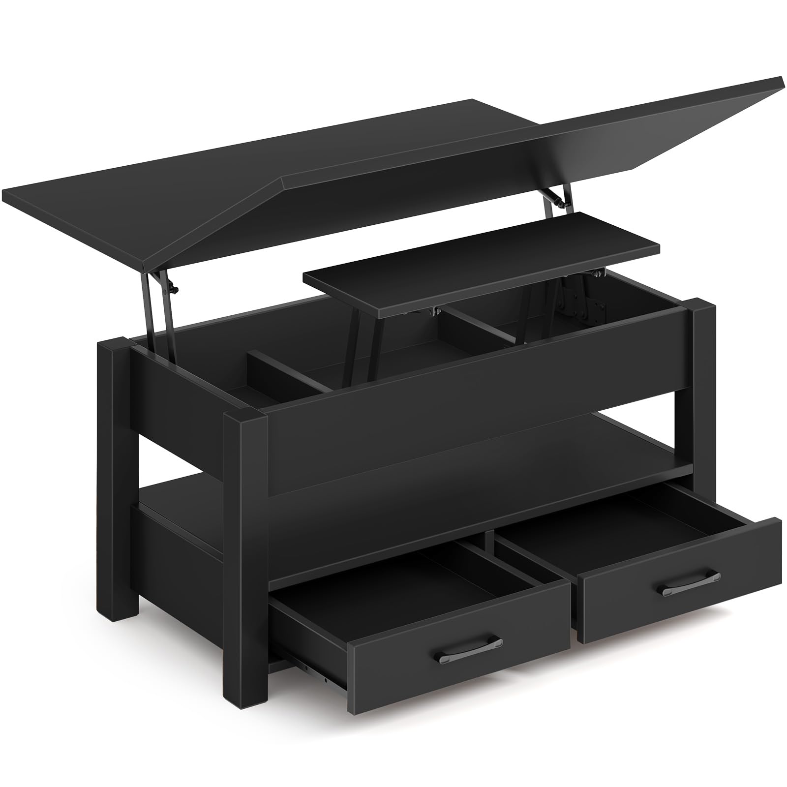 Rolanstar Lift Top Coffee Table - Convertible Multi-Function Coffee Table with Storage Drawers & Hidden Compartment, Transforms to Dining Table - Perfect for Small Space Living Room, Home Office, Apartment - Modern Black Coffee Table for Working, Dining & Entertaining