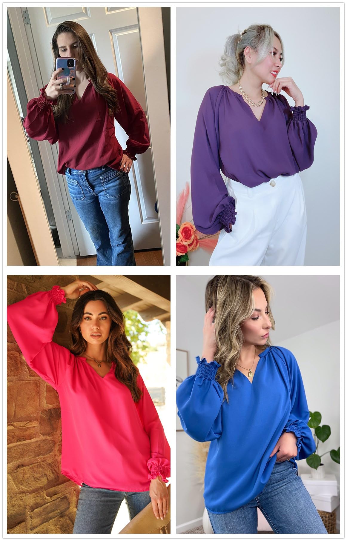 Dokotoo Women's Long Sleeve V-Neck Blouse - Business Casual Tops for Spring & Summer 2025 | Office Wear, Date Night & Weekend Outfits