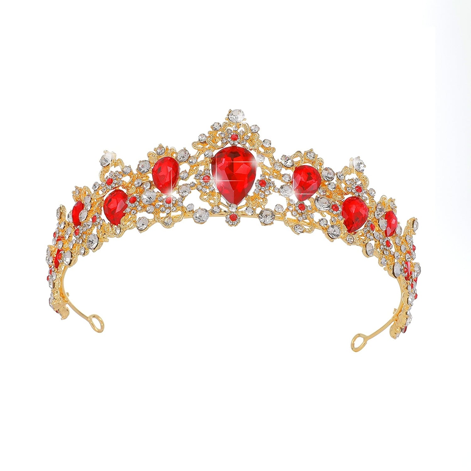 Elegant Red Tiaras & Crowns for Women | Wedding Bridal Crystal Princess Crown | Birthday Party Headpiece | Vintage Gold Prom Hair Accessories | Perfect for Weddings, Birthdays, Proms & Costume Parties