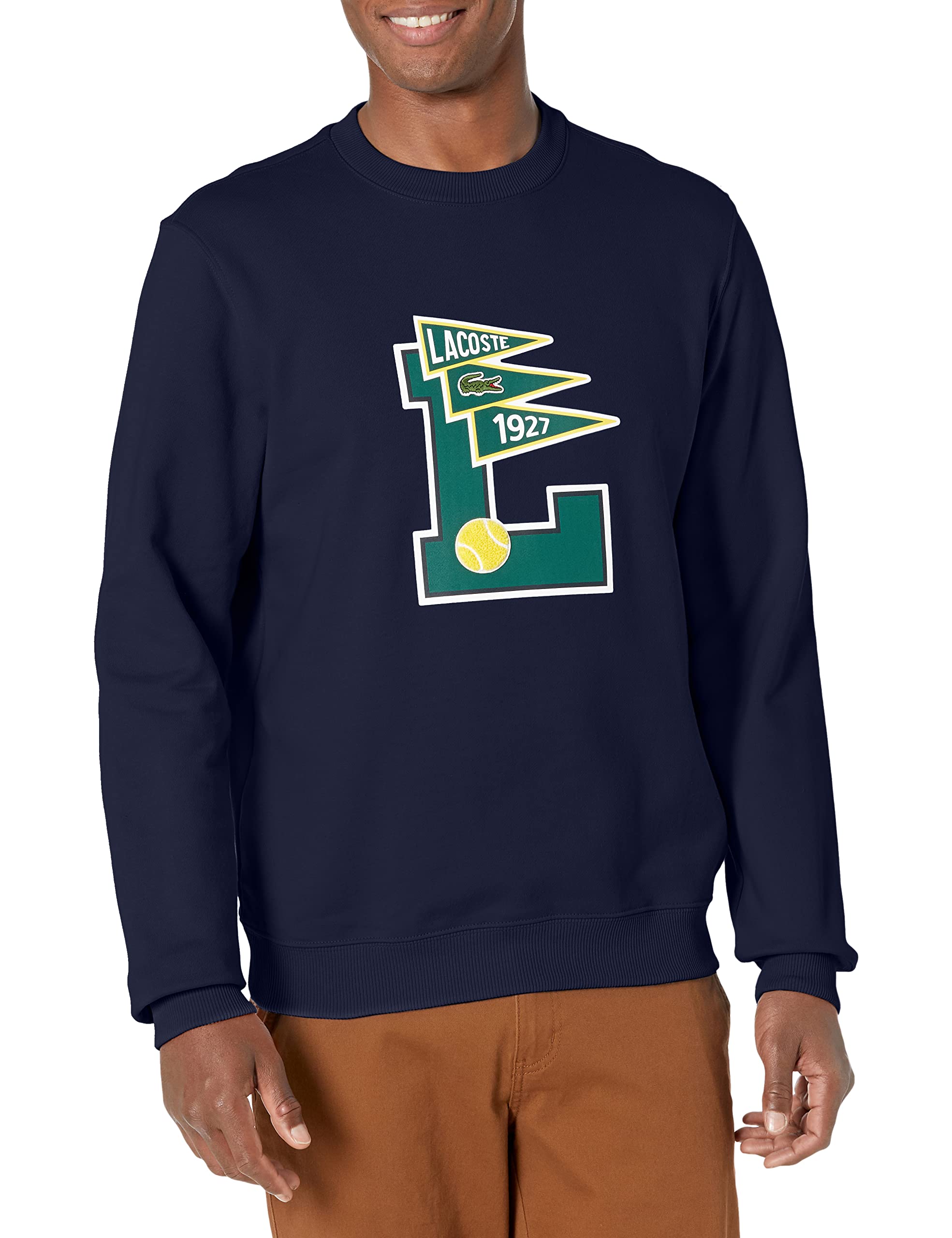 Lacoste Men's Long Sleeve Varsity Crewneck Sweatshirt | Classic Cotton Pullover for Casual Wear, Sports & Street Style | Perfect for Fall & Winter Outfits