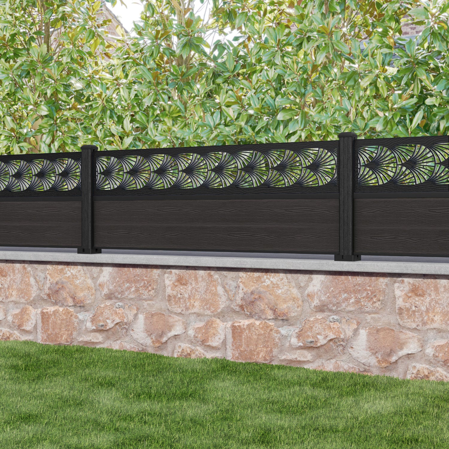 Classic Laurel Fence Panel - Dark Oak Composite Wood Privacy Fence with Durable Posts | Perfect for Backyard, Garden, and Patio Enclosures