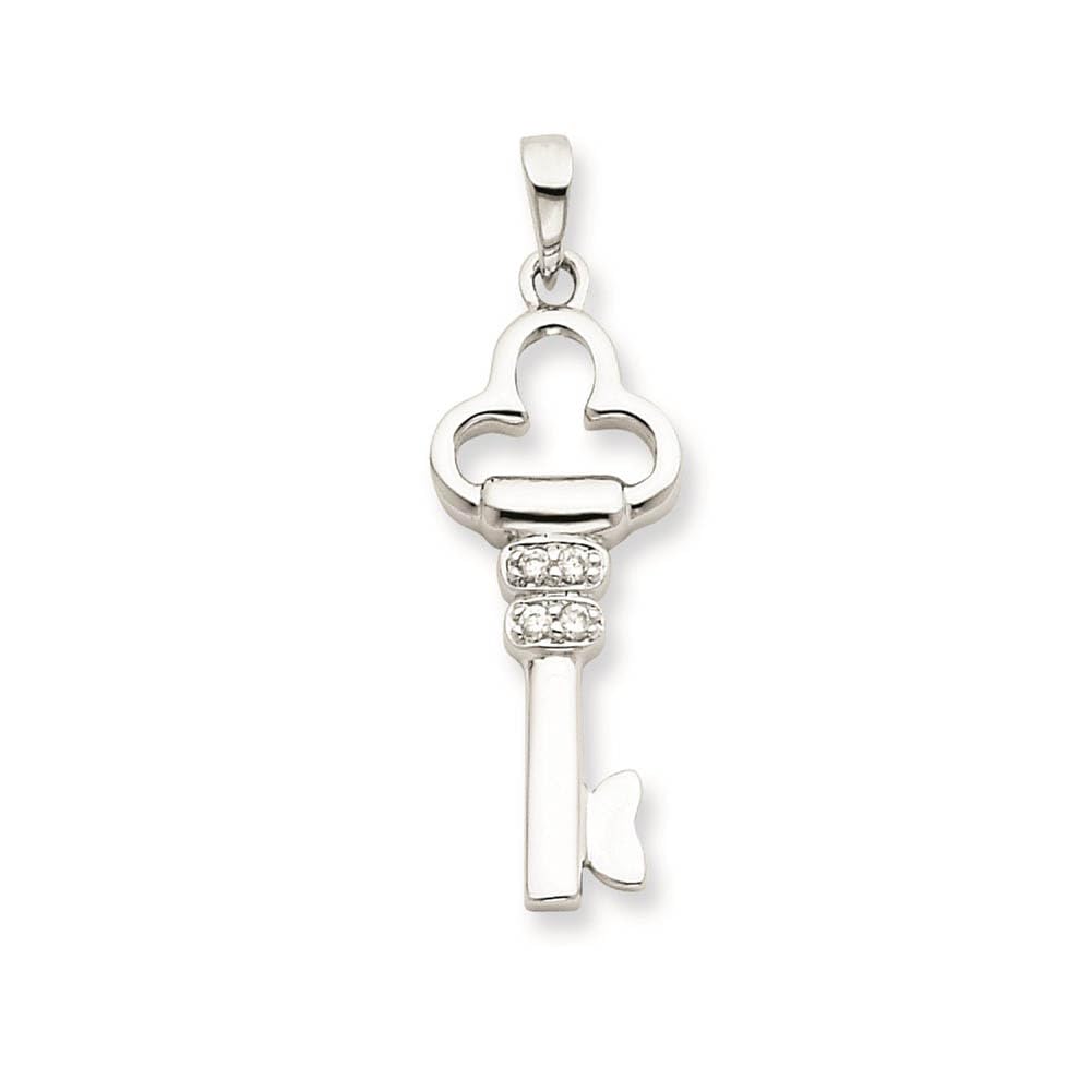 Sterling Silver Clover Key Pendant - Black Bow & Cubic Zirconia | Gift for Women