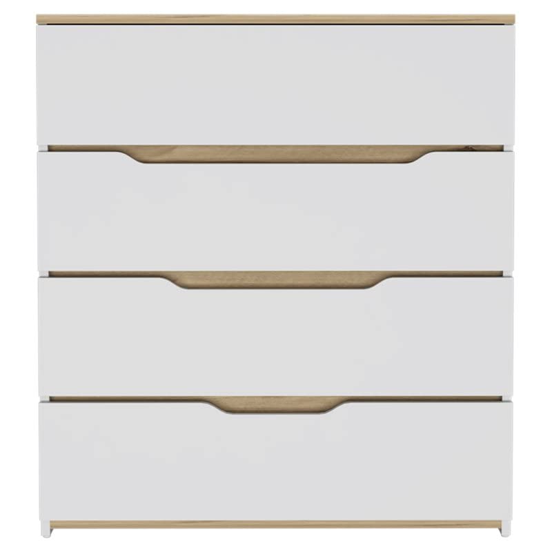 FM FURNITURE California Modern 4-Drawer Wood Bedroom Dresser in White/Light Oak - Stylish Storage Solution for Master Bedroom, Guest Room & Nursery Organization