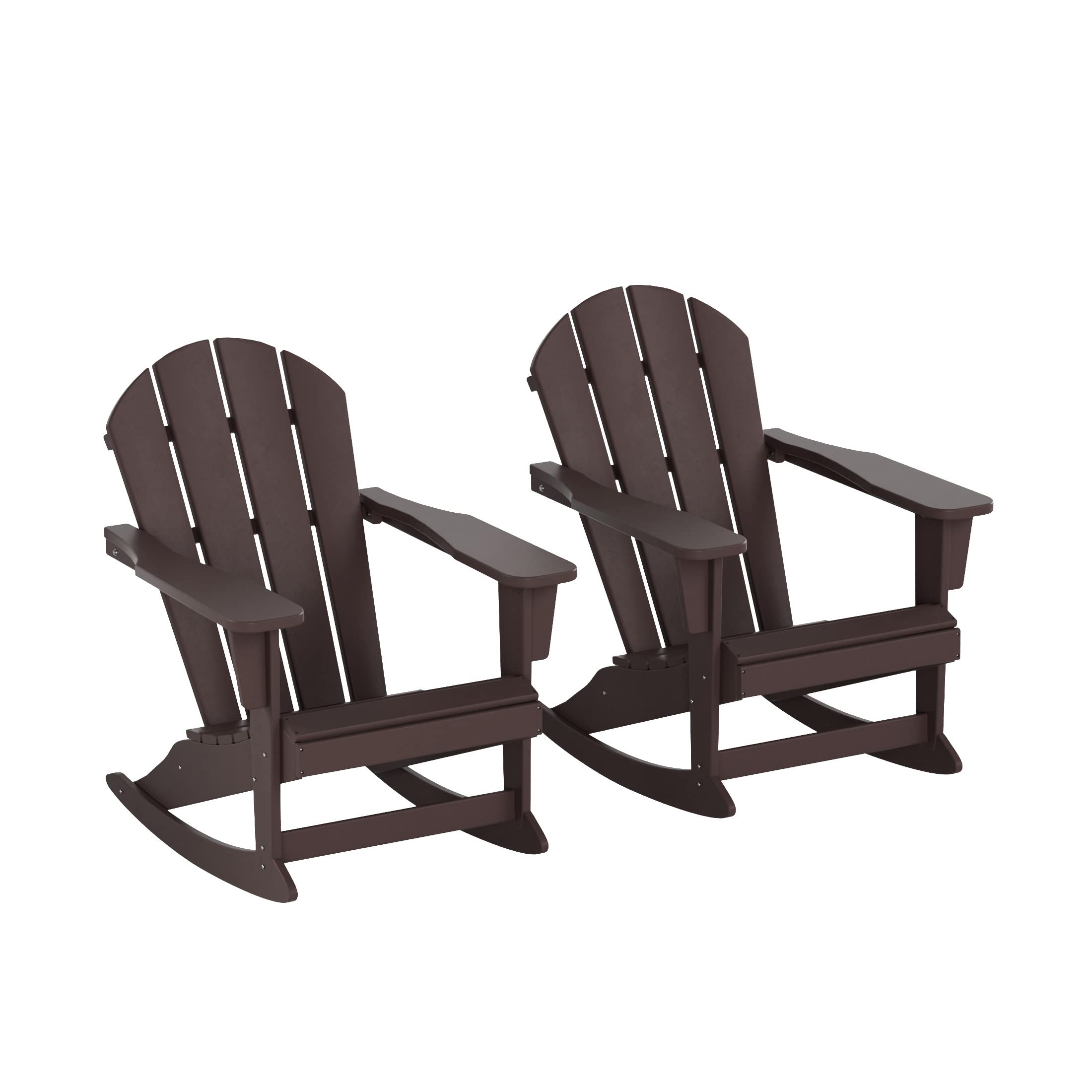 WestinTrends Malibu 2-Piece Outdoor Patio Adirondack Rocking Chair Set (2 Seater) - Durable Polywood Furniture in Dark Brown - Perfect for Backyard, Garden, and Poolside Relaxation