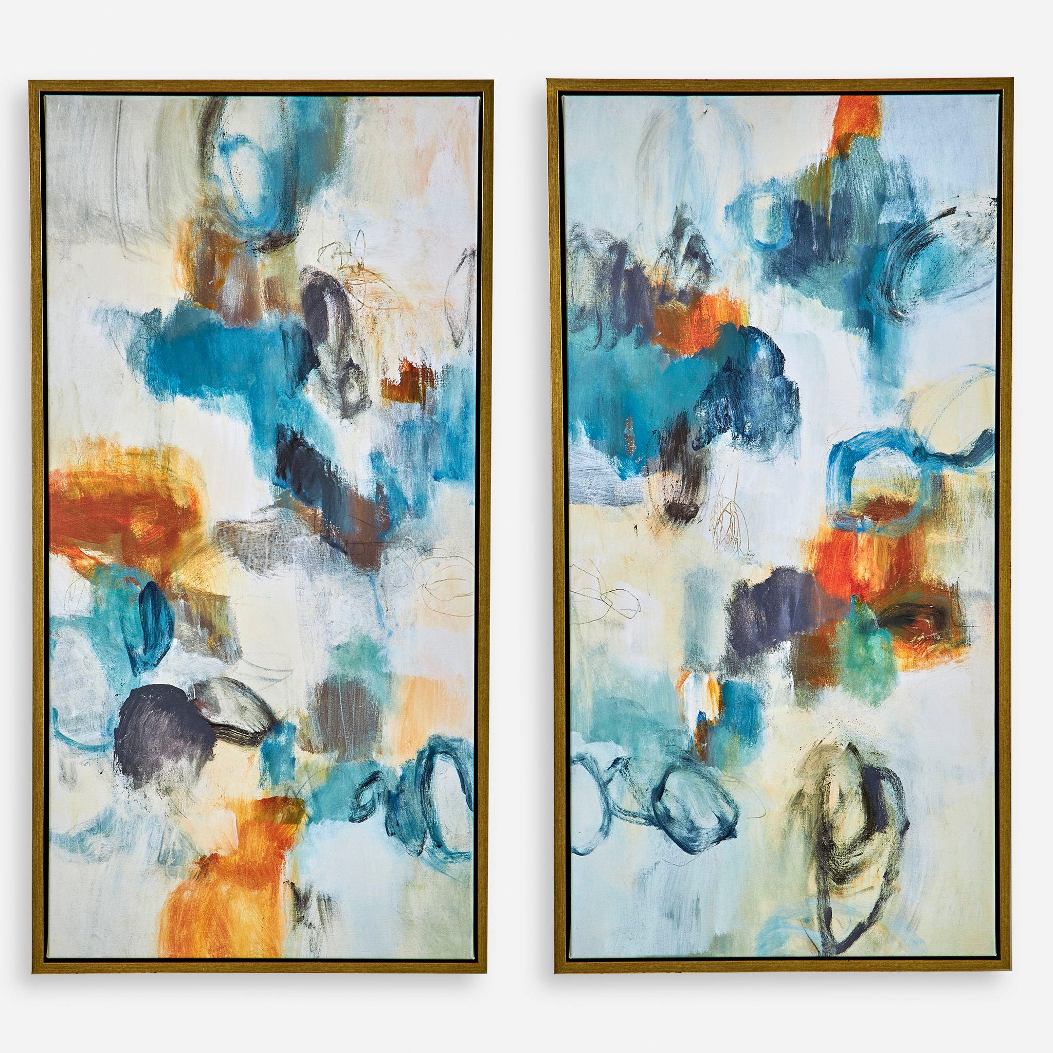 Modern Abstract Framed Wall Art Set of 2 - Blue & White Contemporary Canvas Paintings for Living Room, Bedroom Decor - Perfect for Home & Office Interior Design