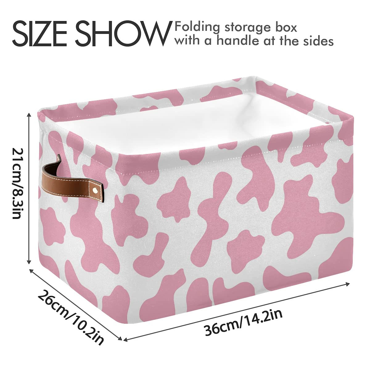 OREZI Collapsible Rectangular Storage Bins with Handles - Pink Cow Print Camouflage Laundry Hamper for Toys, Clothes & Gift Baskets | Foldable Storage Box for Bedroom, Kids Room & Dorm Organization