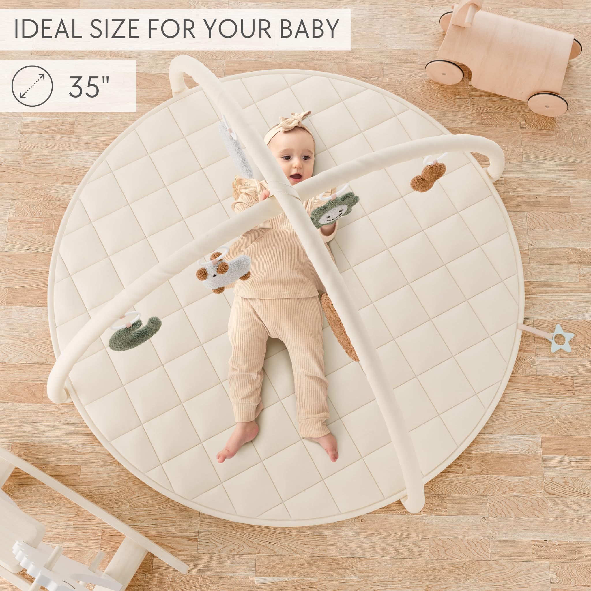 Soft Cotton Baby Play Gym & Tummy Time Mat with 6 Cute Toys - Interactive Activity Center for Infants 0-12 Months - Perfect for Crawling, Sensory Play & Nursery Decor - Gender Neutral Playmat for Boys & Girls