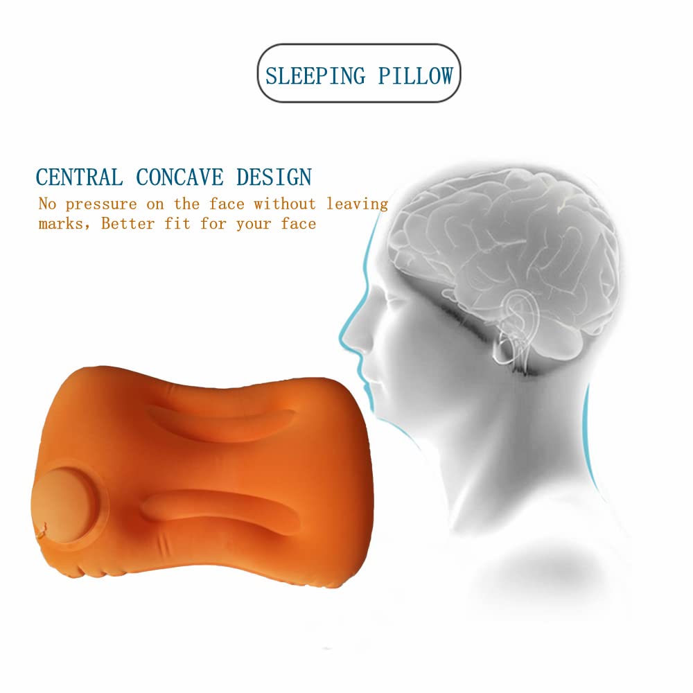 Ultra-Light Inflatable Camping Pillow - 2 Pack Portable Travel Pillow for Backpacking, Hiking & Outdoor Adventures - Comfortable Neck Support for Sleeping (Orange) - Perfect for Camping Trips, Air Travel & Emergency Kits