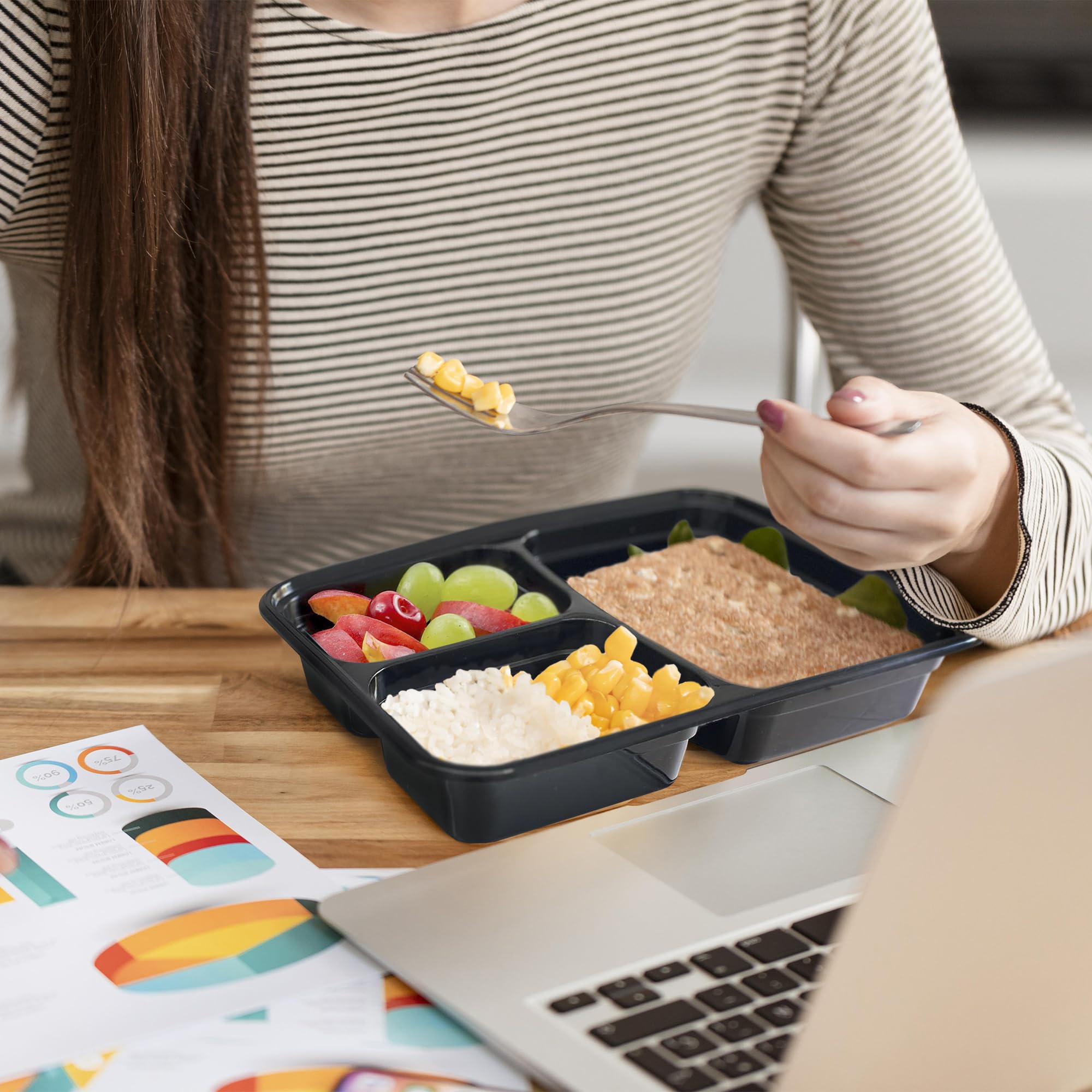 150-Pack 24 oz BPA-Free 3-Compartment Meal Prep Containers with Lids - Microwave, Dishwasher & Freezer Safe Reusable Food Storage Containers for Portion Control | Perfect for Meal Prepping, Leftovers & Office Lunches