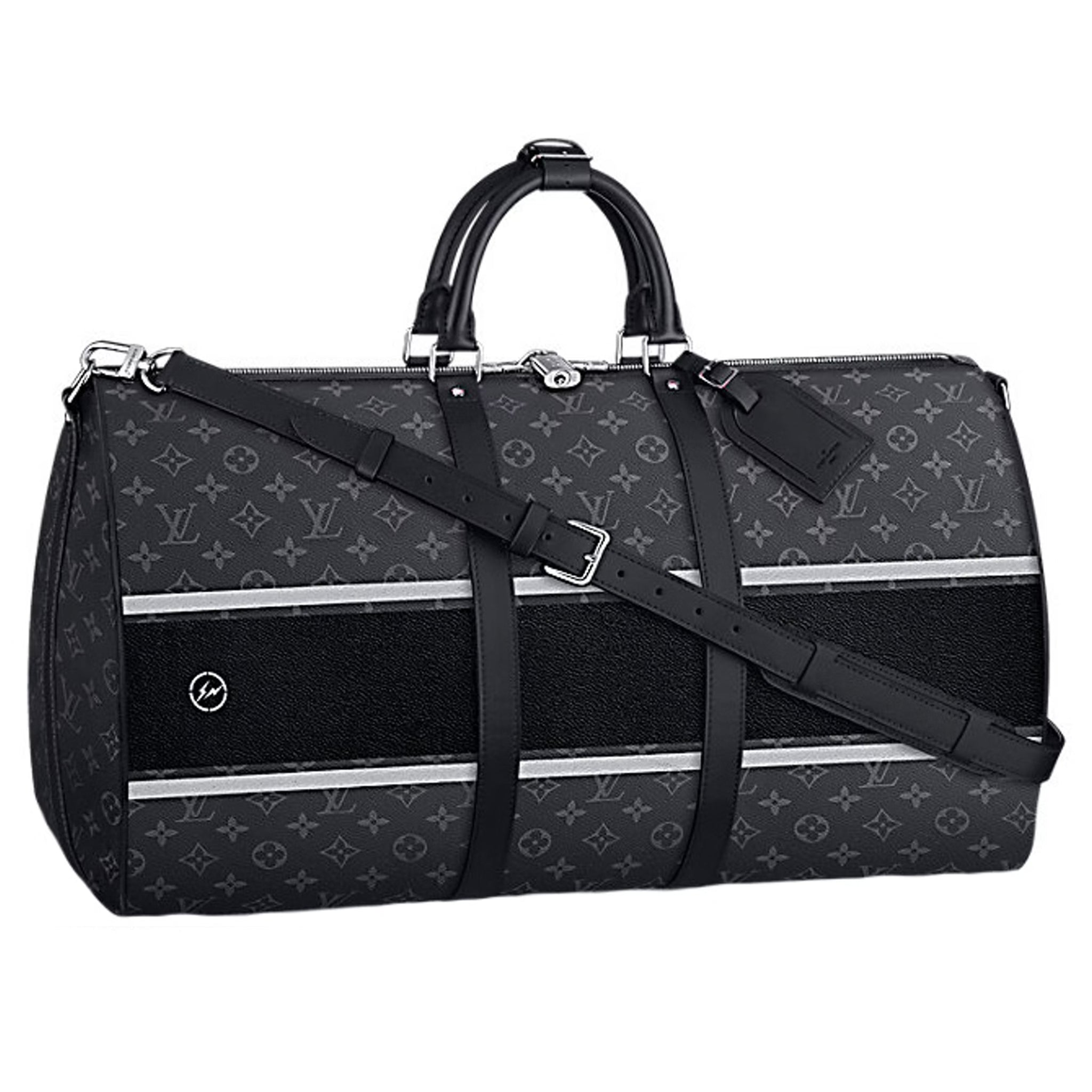 Louis Vuitton x Fragment Keepall Bandouliere 55 Monogram Eclipse Travel Duffle Bag - Stylish Carry-On for Business Trips & Weekend Getaways