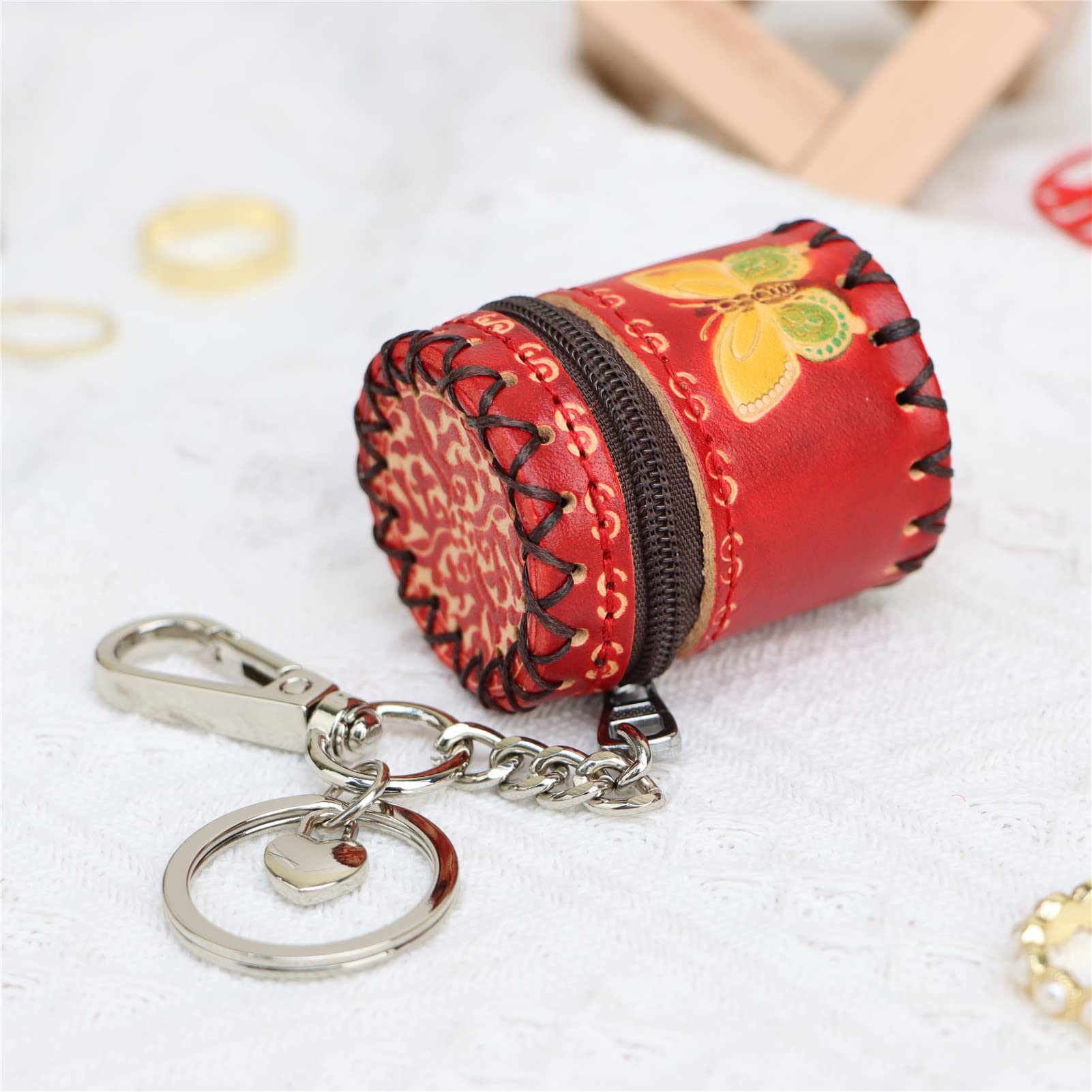 Handmade Mini Leather Bucket Bag Jewelry Box - Personalized Jewelry Storage Organizer for Rings, Necklaces & Earrings (Red) | Perfect for Travel, Gift Giving & Home Organization