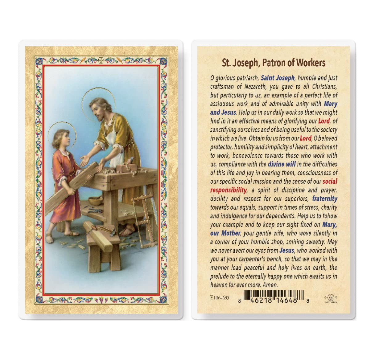 St. Joseph The Worker Catholic Prayer Cards - Pack of 25 Gold-Stamped Laminated Holy Cards with Prayer on Back | Daily Devotional, Religious Gifts, Church Supplies & Catholic Home Altar Decor