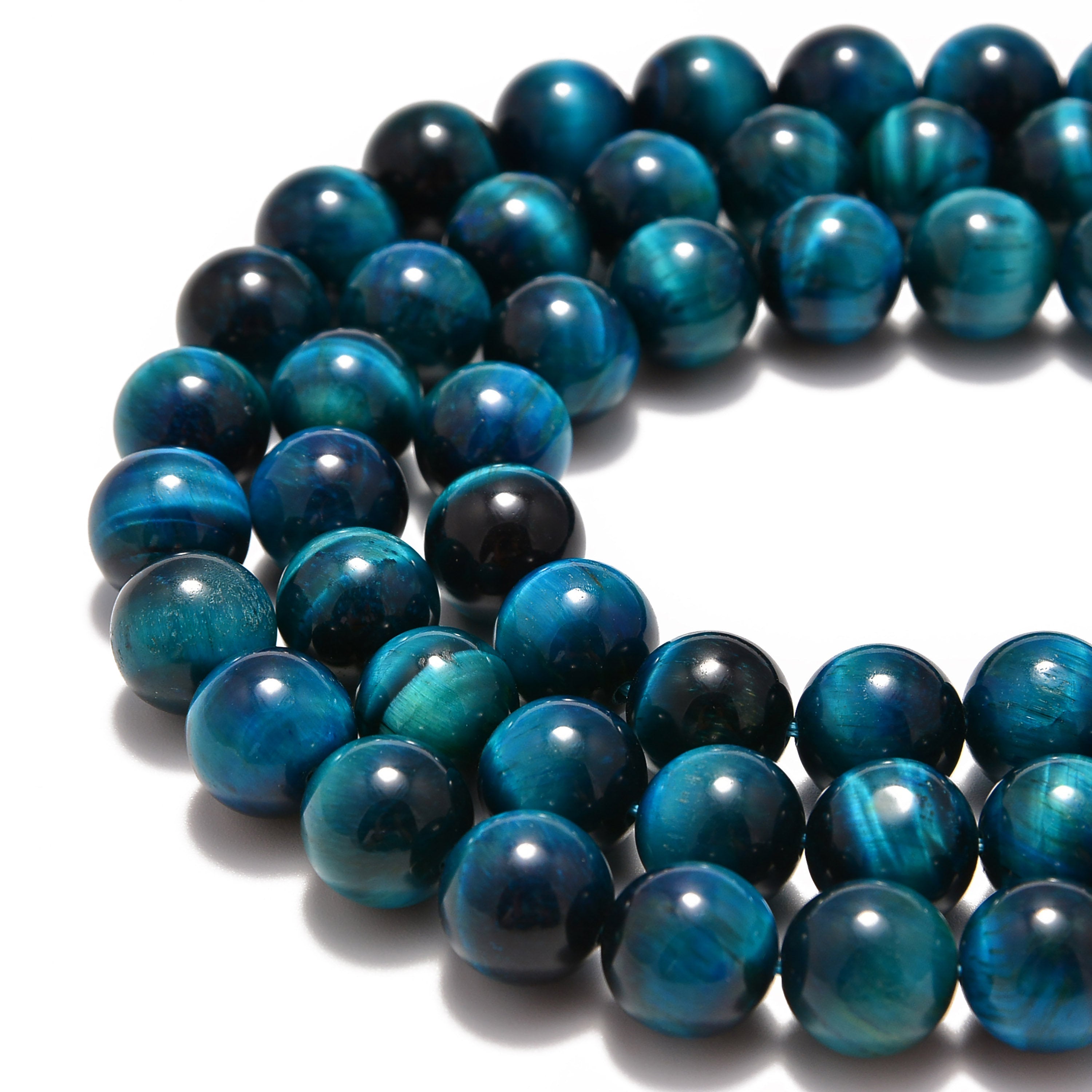 Natural Blue Green Tiger's Eye Smooth Round Beads - 4mm 6mm 8mm 10mm 12mm 15.5 Inch Strand - Jewelry Making Supplies for Bracelets, Necklaces & DIY Crafts