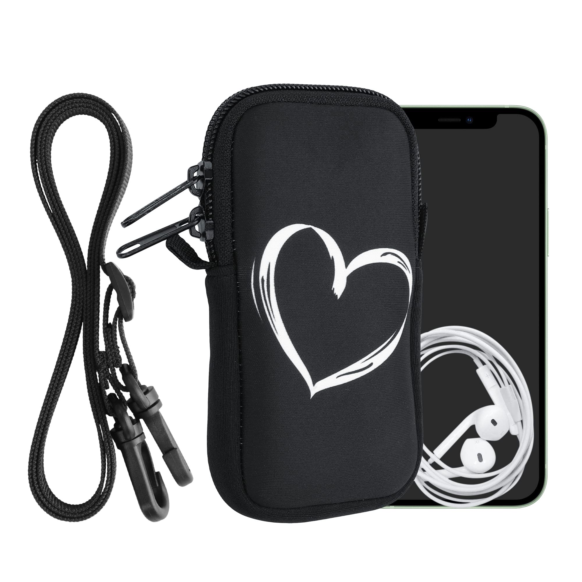 kwmobile Neoprene Phone Pouch with Brushed Heart Design - Fits 3.5 to 4.9 Inch Phones (4.9