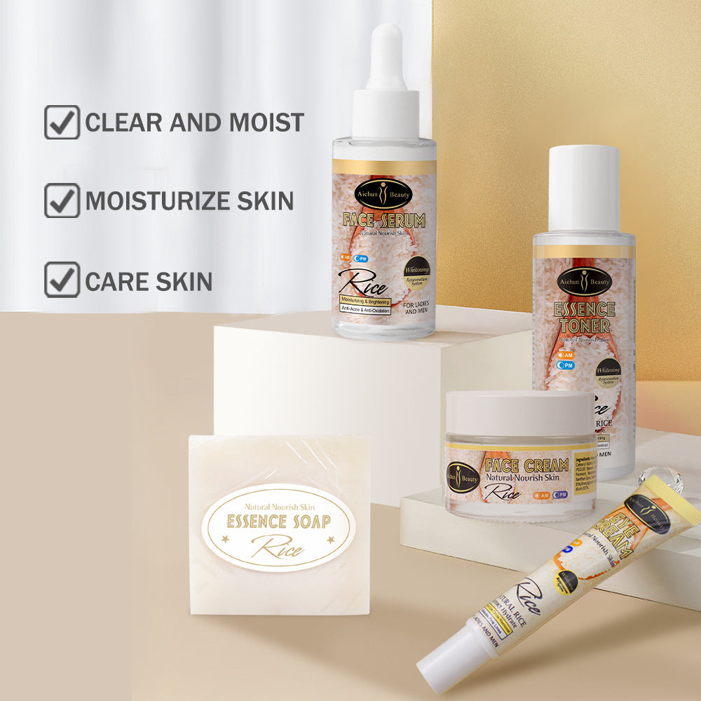Aichun Rice Skincare Set - Natural Brightening & Moisturizing Face Cream, Toner & Serum for Glowing Skin - Perfect for Daily Skincare Routine & Anti-Aging Care