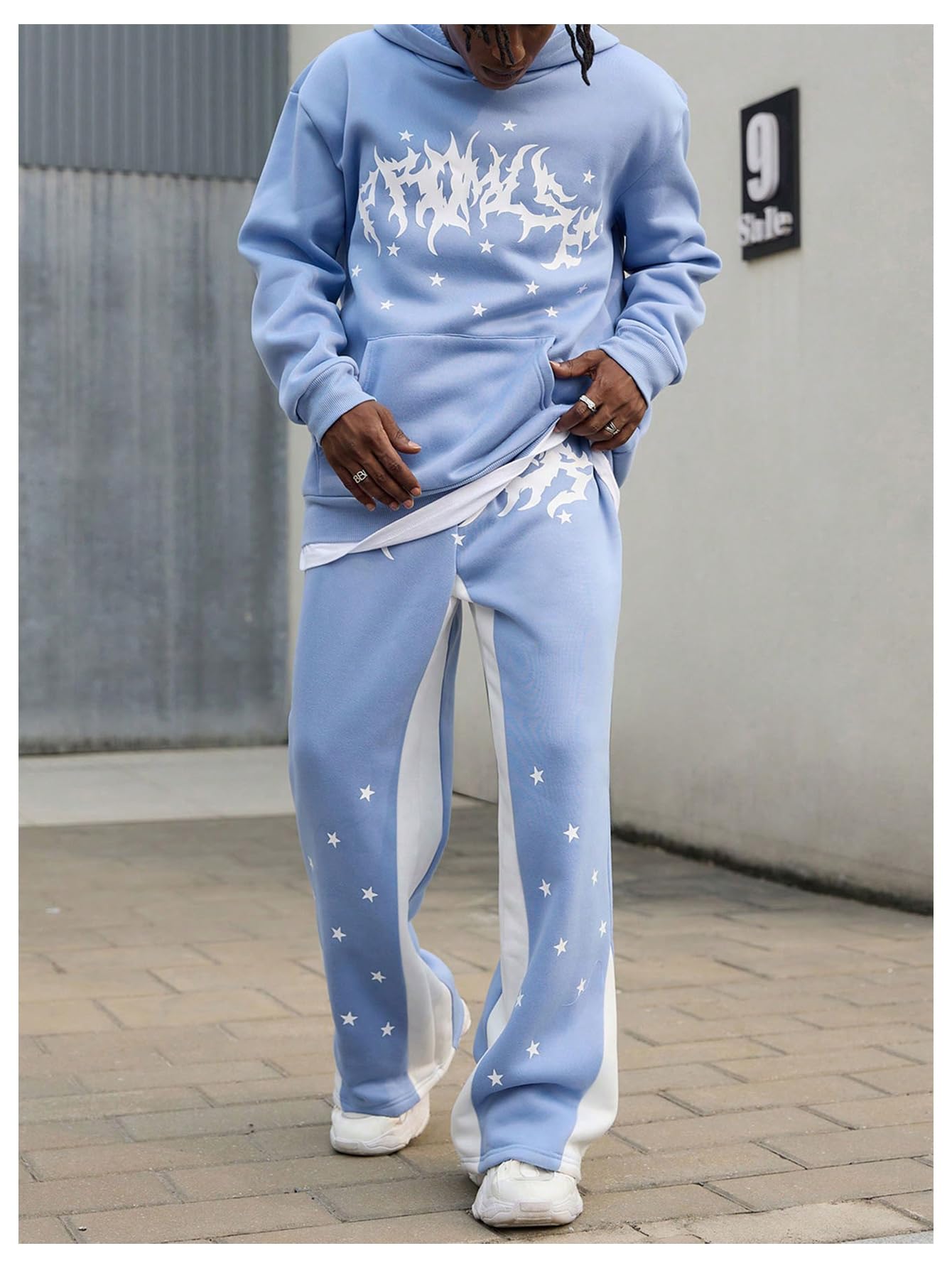 GORGLITTER Men's 2-Piece Sweatsuit Set - Graphic Hoodie & Wide Leg Sweatpants Jogging Outfit for Gym, Lounge & Streetwear | Comfortable Athletic Wear
