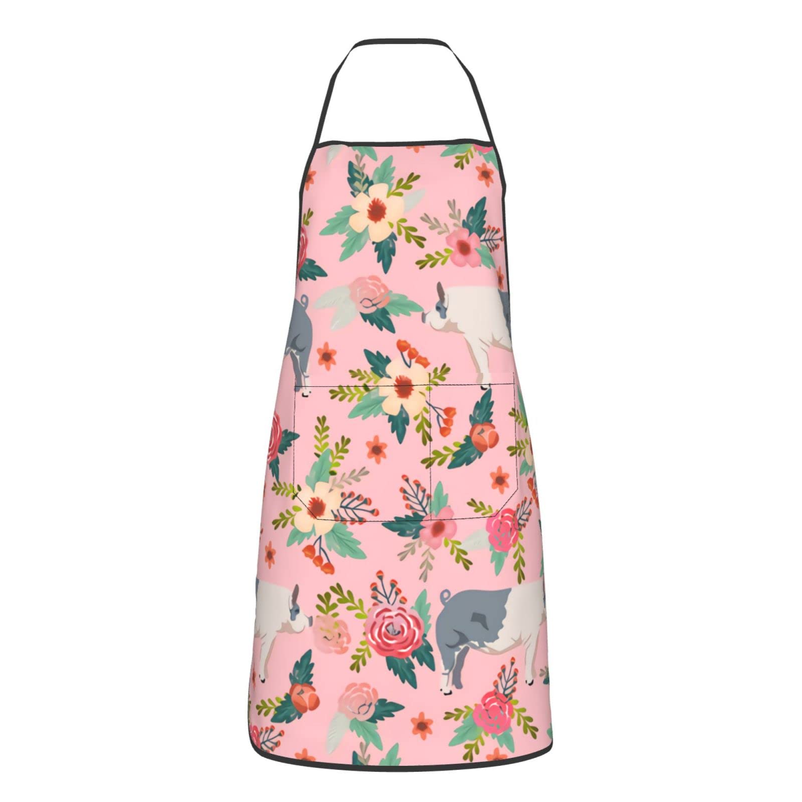 Pig & Floral Aprons with Pocket - Adjustable Waterproof Kitchen Cooking Apron for Women & Men - Perfect for Baking, BBQ, Grilling & Home Cooking