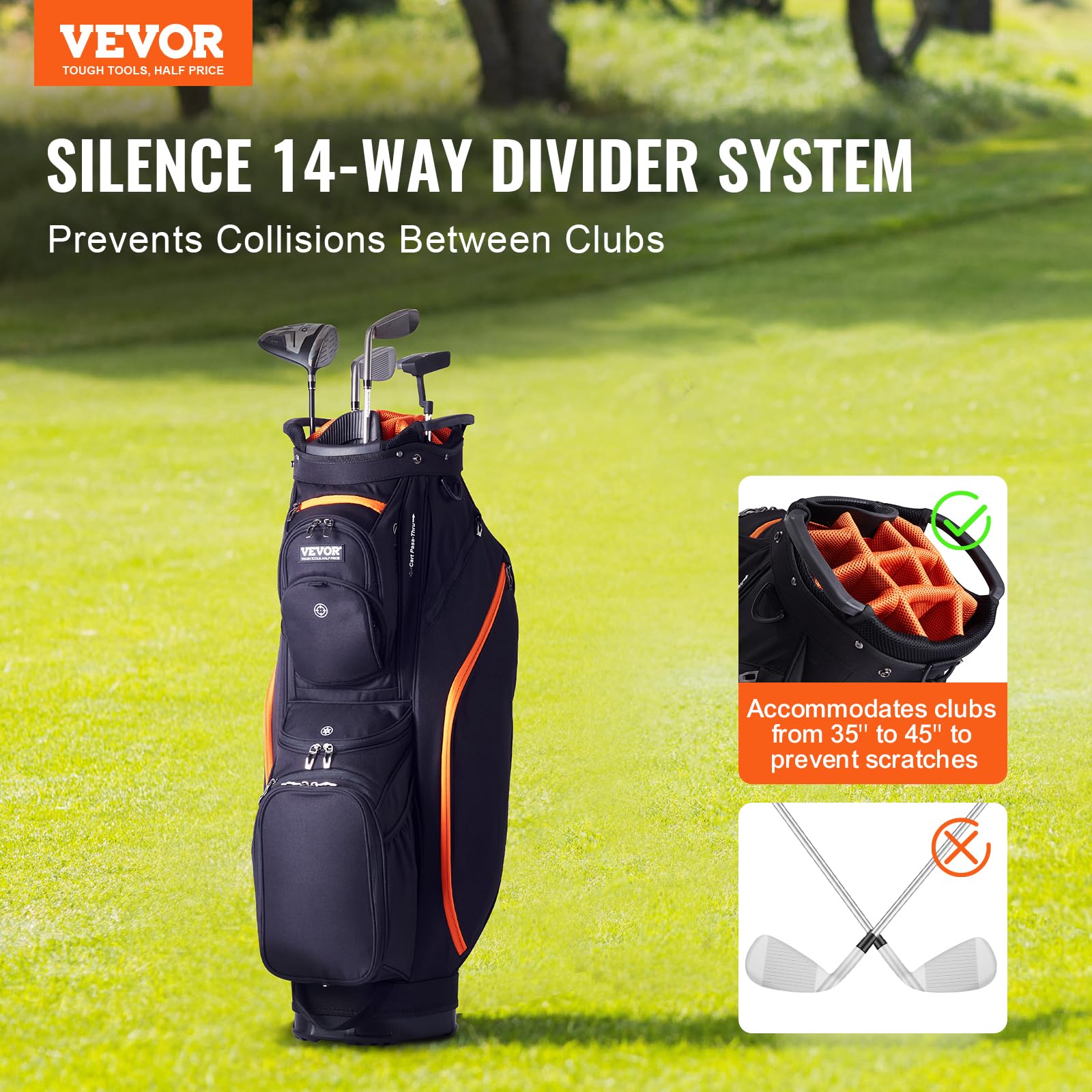 VEVOR 14-Way Golf Cart Bag with Stand - Premium Durable Golf Bag with Organizer Divider, Handles, Dust Cover & Detachable Dual Strap for Men & Women - Perfect for Golf Course, Driving Range & Tournament Play