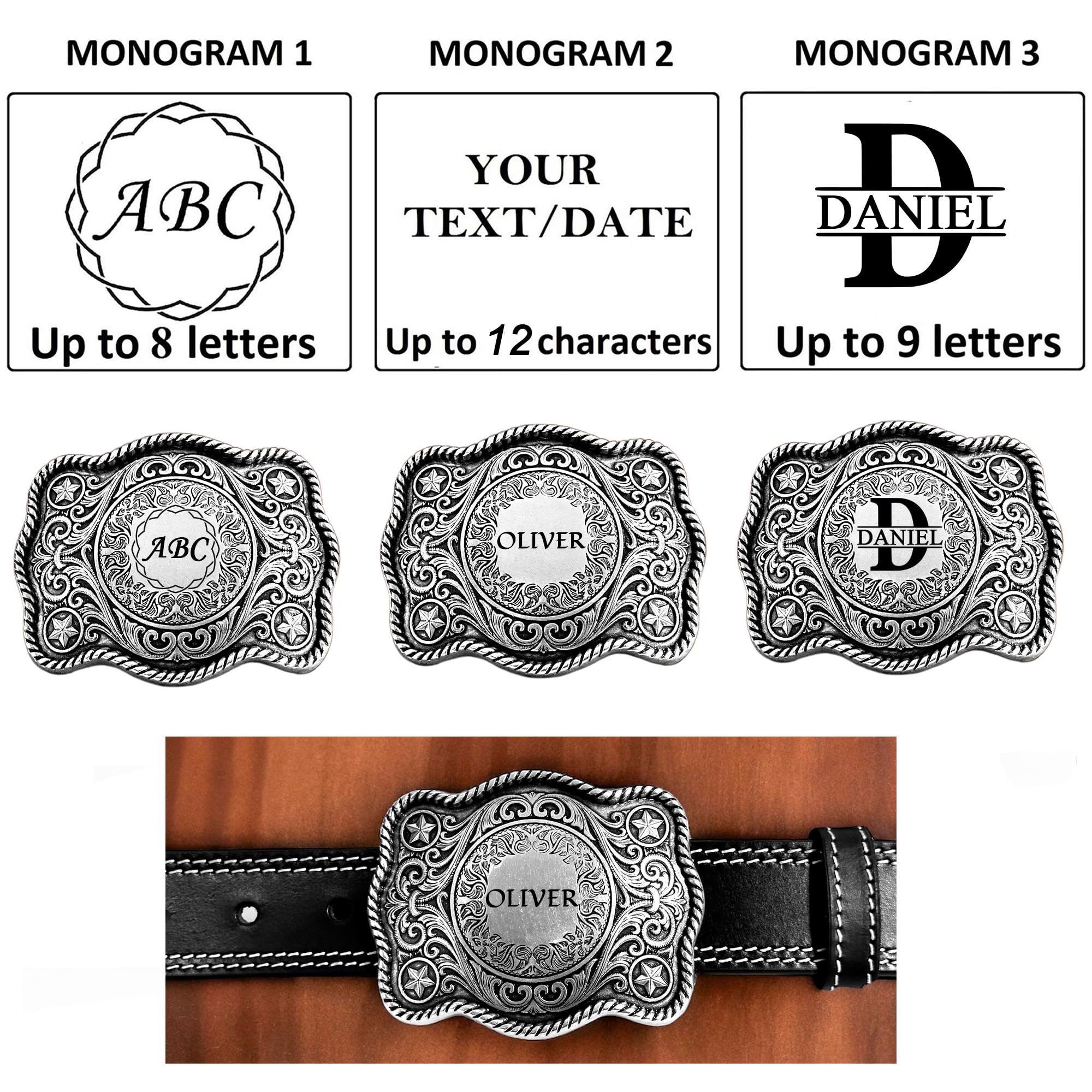 Personalized Western Belt Buckles for Men - Custom Cowboy Rodeo Floral Belt Buckle with Removable 1.5