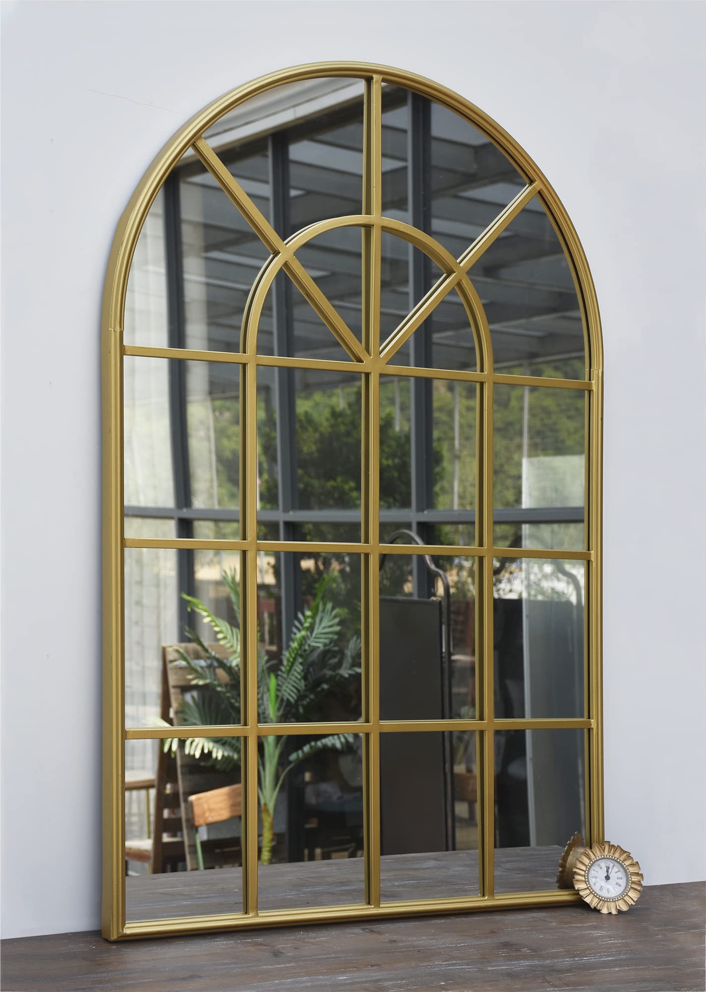Gold Arched Window Mirror with Metal Frame - 41.5'' Twin Lakes Wall Mounted Cathedral Mirror for Living Room & Bedroom Decor | Elegant Home Accent for Entryway, Hallway, or Bathroom