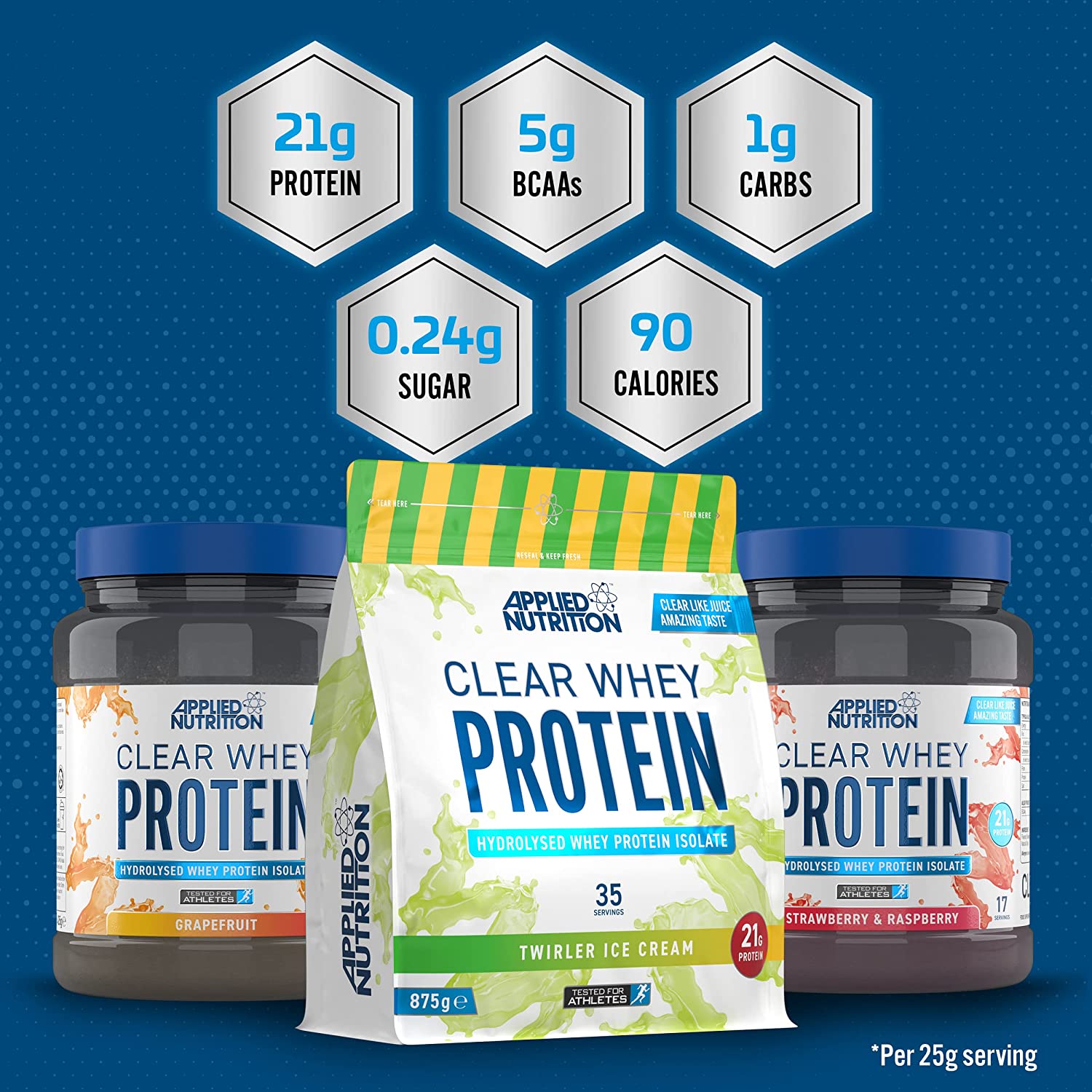 Applied Nutrition Clear Whey Isolate Protein Powder - 125g Trial Pack (5 Servings) | Zero Sugar, Low Carb, Fast Absorption | Perfect for Post-Workout Recovery & Muscle Growth