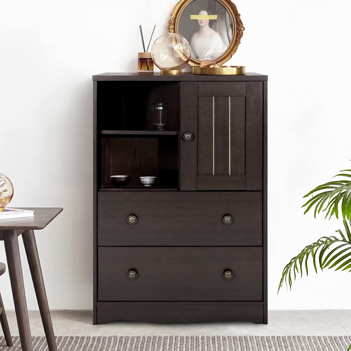 Modern 2-Drawer Storage Cabinet - Freestanding Bathroom & Floor Cabinet with Adjustable Shelf for Living Room, Office, Kitchen Organization - Dark Brown | Space-Saving Home & Bathroom Storage Solution
