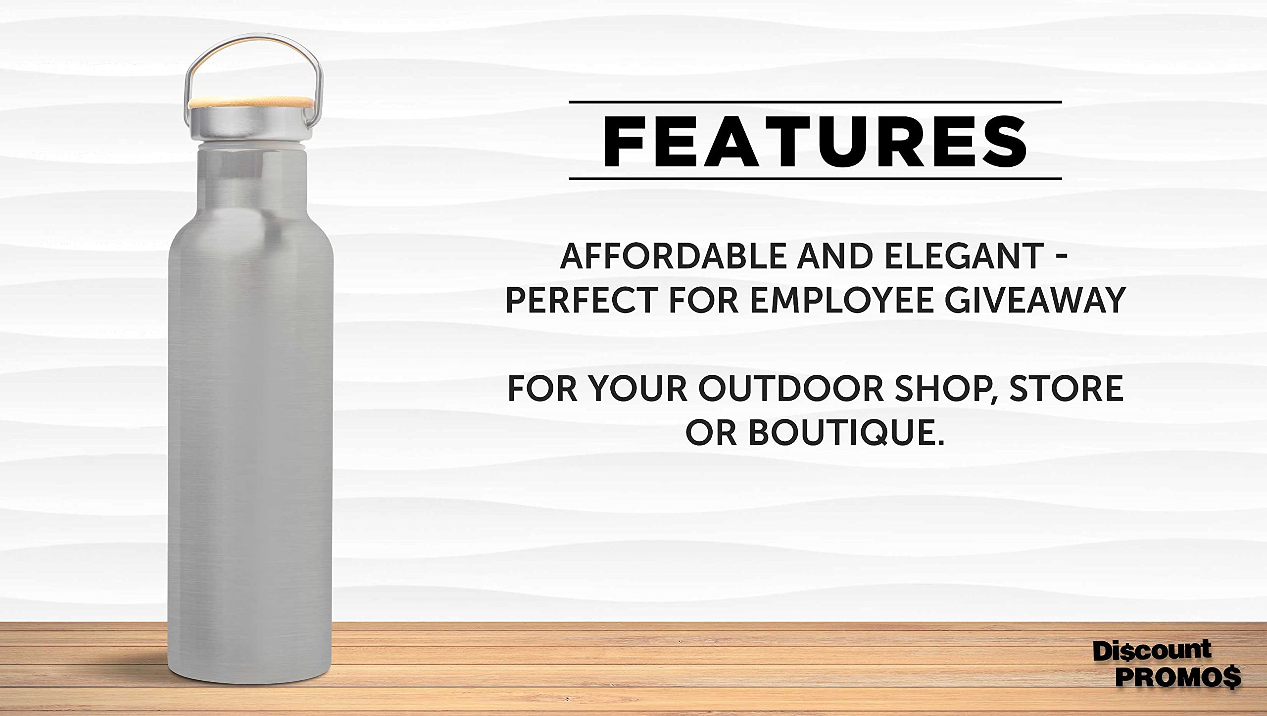 6-Pack Stainless Steel Water Bottles with Wooden Lid - 20oz Double Wall Insulated, BPA-Free, Leak Proof (Silver) - Perfect for Gym, Hiking, Office & Travel