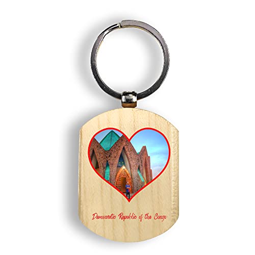 Handmade Natural Wooden Congo City Souvenir Keychain - Unique Travel Gift for House Keys, Perfect for Travelers & Souvenir Collectors
