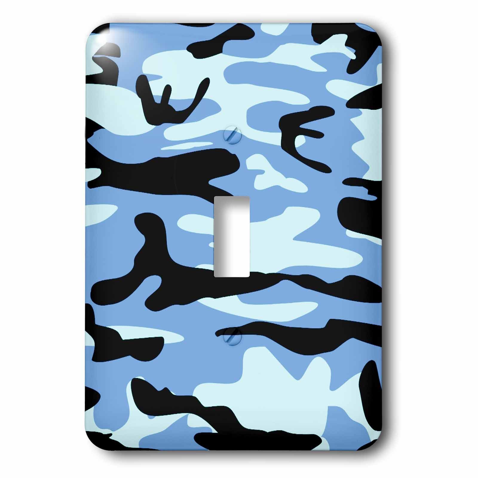 3D Rose Light Blue Camo Print Army Uniform Camouflage Pattern Light Switch Cover - Military Soldier Blend Texture for Boys Room, Man Cave & Home Decor