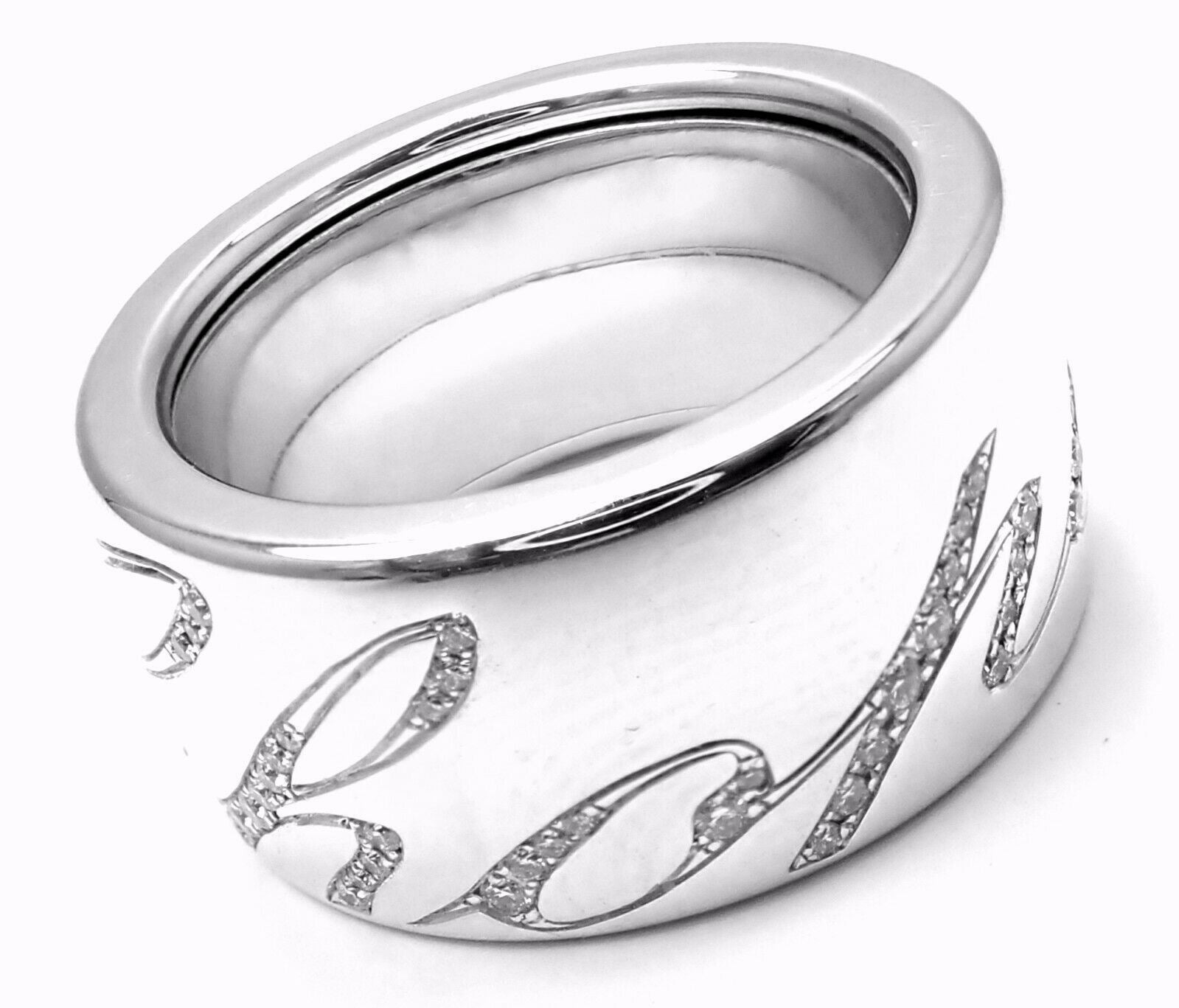 Chopard Chopardissimo 18k White Gold Diamond Signature Band Ring - Size 6 with Certification - Perfect for Anniversary Gifts, Engagement Rings & Luxury Jewelry Collections