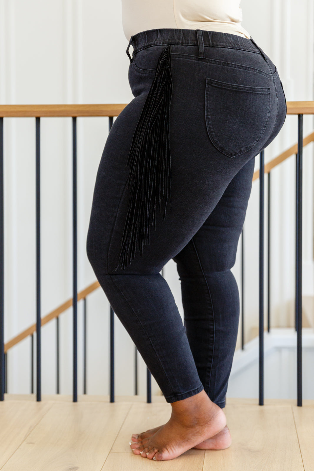 Black Hilary Side Fringe Skinny Jegging - Stretch Denim Leggings for Women | Perfect for Casual Wear, Work & Night Out