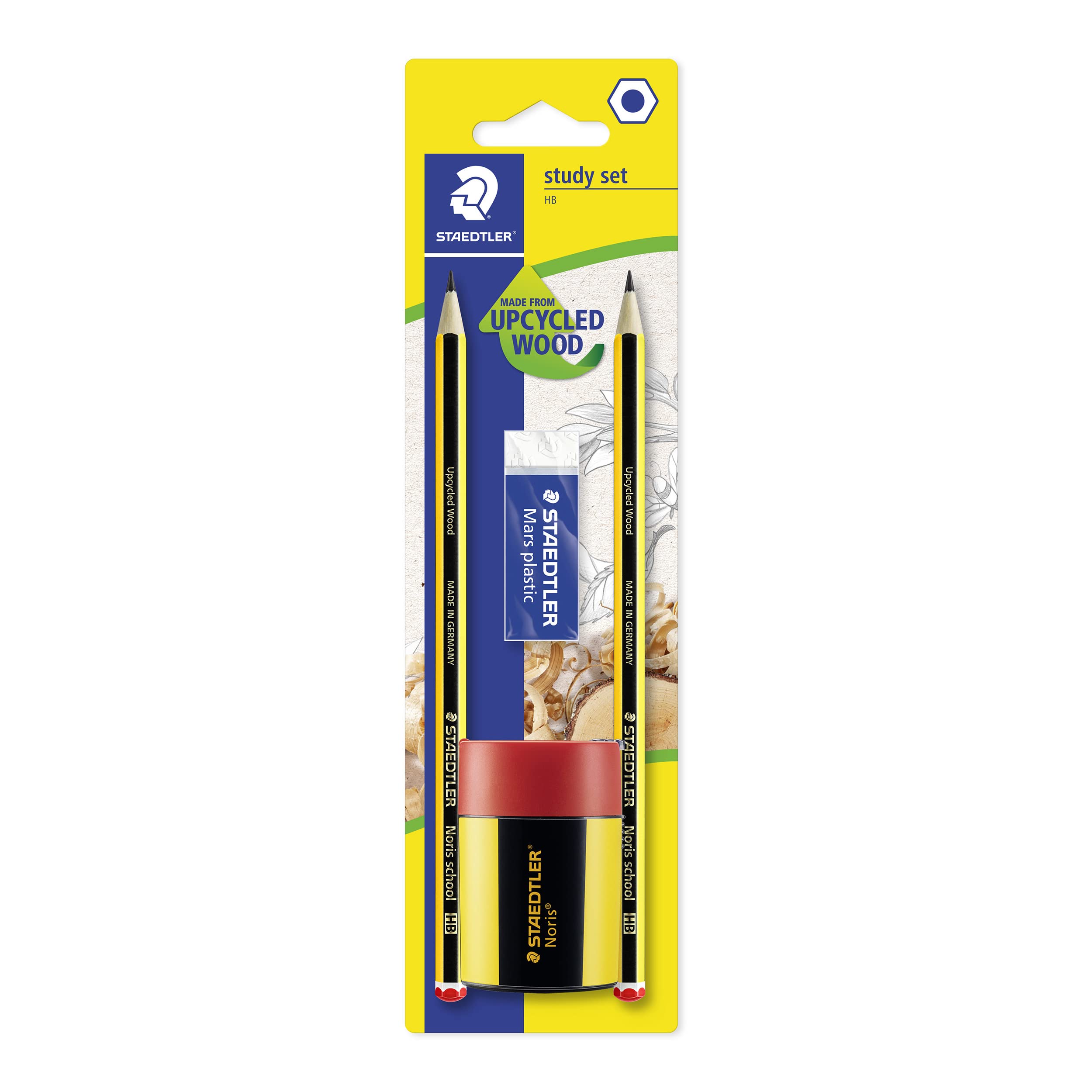 STAEDTLER 121 511BKD Noris School HB Graphite Pencils Set - 2 Pencils, Eraser & Sharpener for Students, Artists & Office Use - Perfect for Writing, Drawing & Sketching