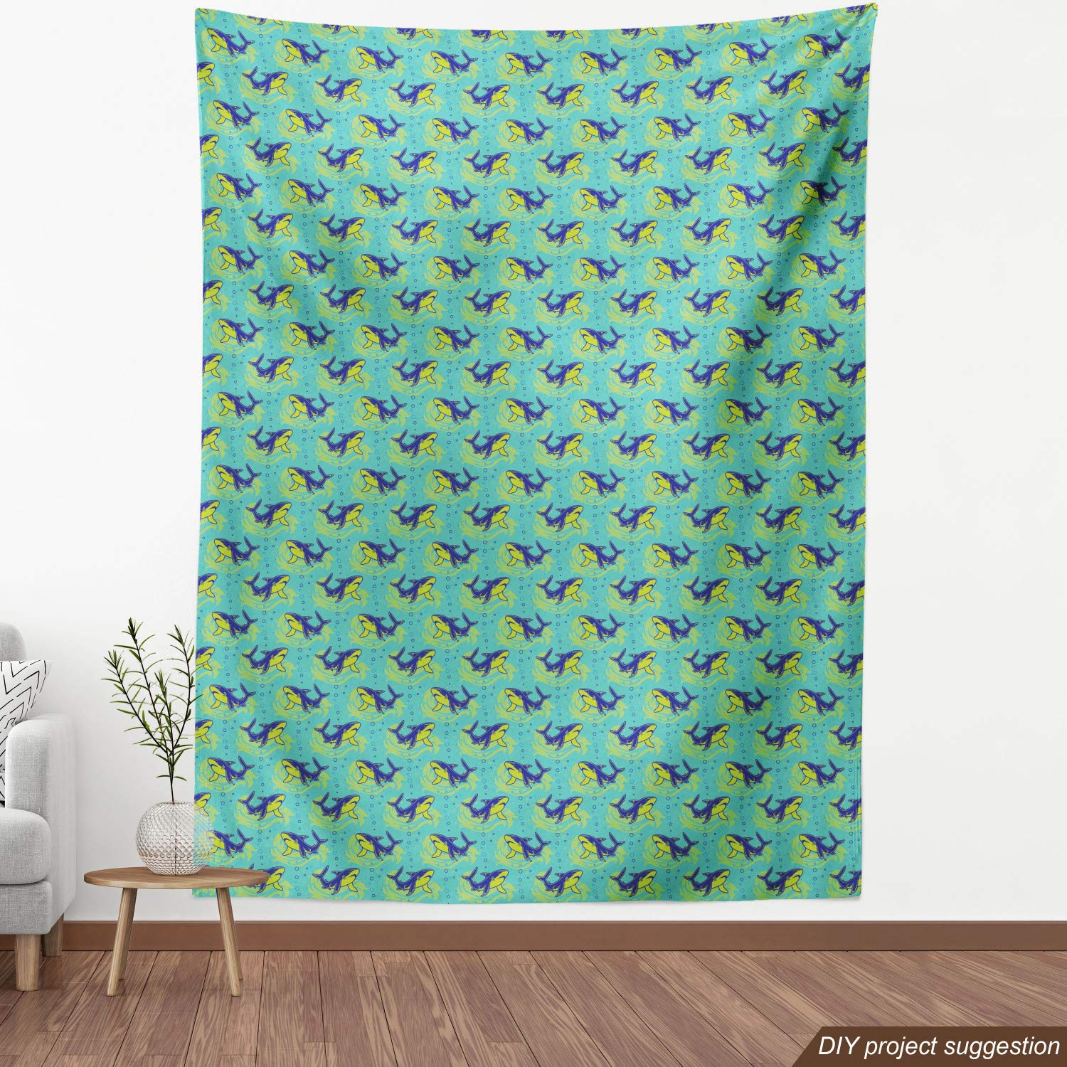 Ambesonne Deep Sea Sharks Swimming Ocean Bubbles Fabric by The Yard - 10 Yards Seafoam Green & Indigo Decorative Upholstery Fabric for Sofa, Curtains, Pillows | Underwater Theme Home Decor & Marine Nursery Design