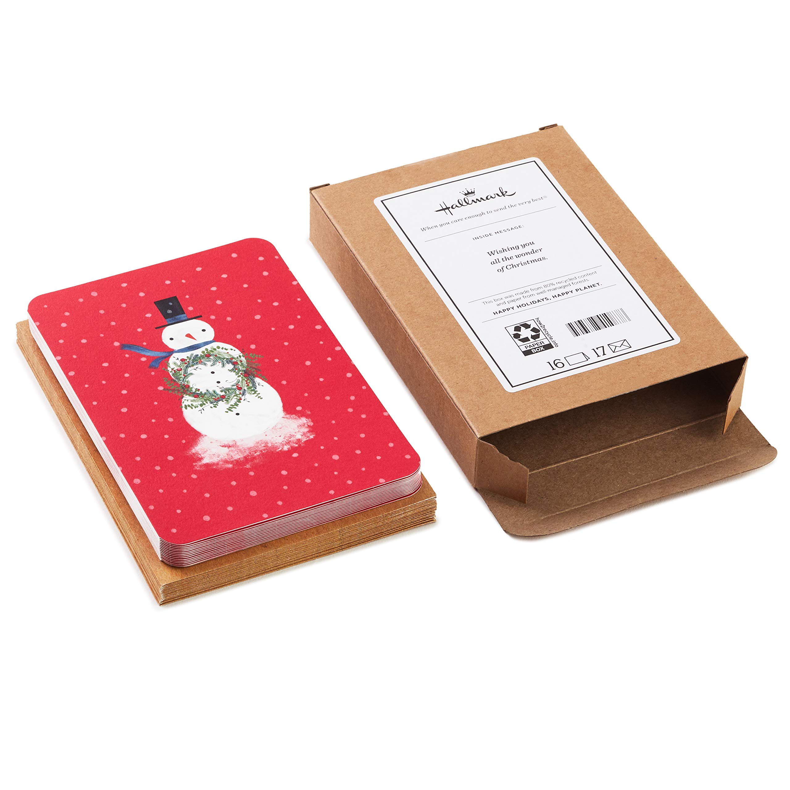 Hallmark Boxed Christmas Cards with Snowman Design - 16 Greeting Cards & 17 Envelopes - Perfect for Holiday Wishes, Office Gifts & Family Correspondence