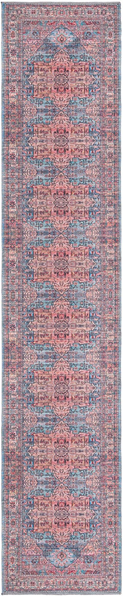 Maahru Collection Washable 13 Ft Runner Rug - Low-Pile Blue Hallway Carpet | Durable & Easy-Clean Entryway Rug for High Traffic Areas | Perfect for Living Rooms, Bedrooms & Office Spaces