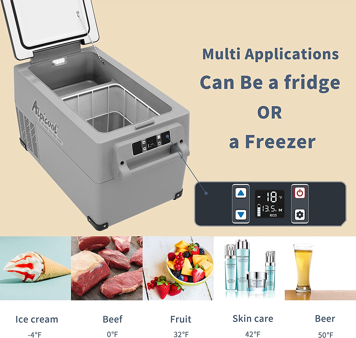 Alpicool CF35 12V Portable Car Refrigerator - Compact Freezer for Road Trips, Camping & Travel - Energy Efficient & Quiet - Certified Refurbished