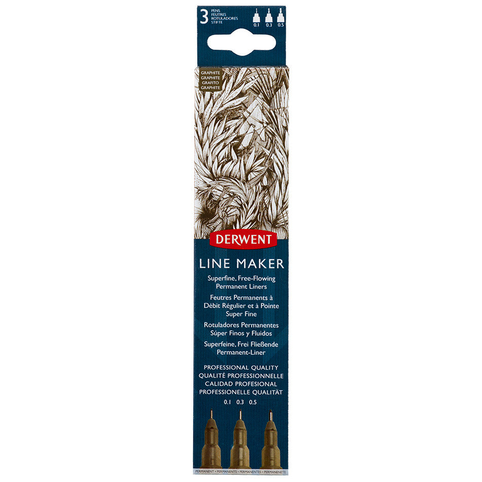 Derwent Line Maker Drawing Pen Set of 3 - Graphite Grey Sketching Pencils for Artists, Architects & Designers - Perfect for Technical Drawing, Sketching & Illustration