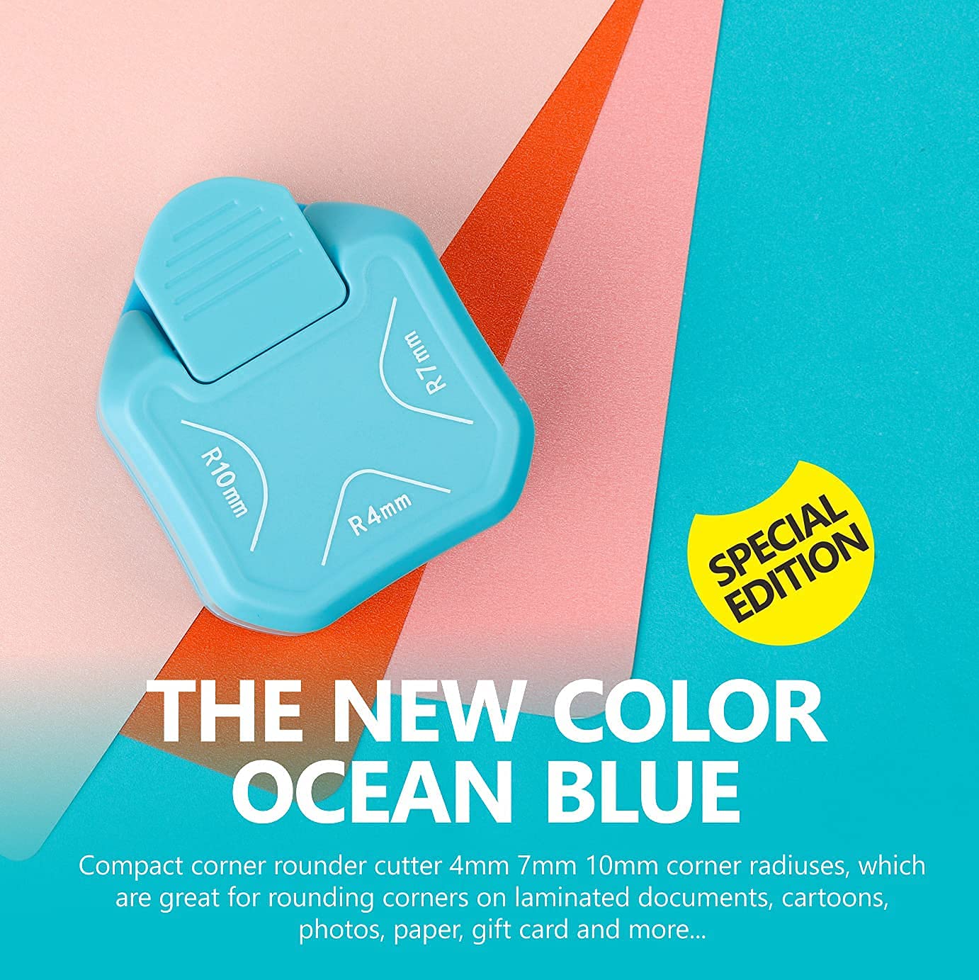 3 in 1 Corner Punch Rounder Cutter for Card Making, Scrapbooking, Business Cards - 4mm/7mm/10mm Ocean Blue | Perfect for DIY Crafts, Photo Albums & Office Supplies