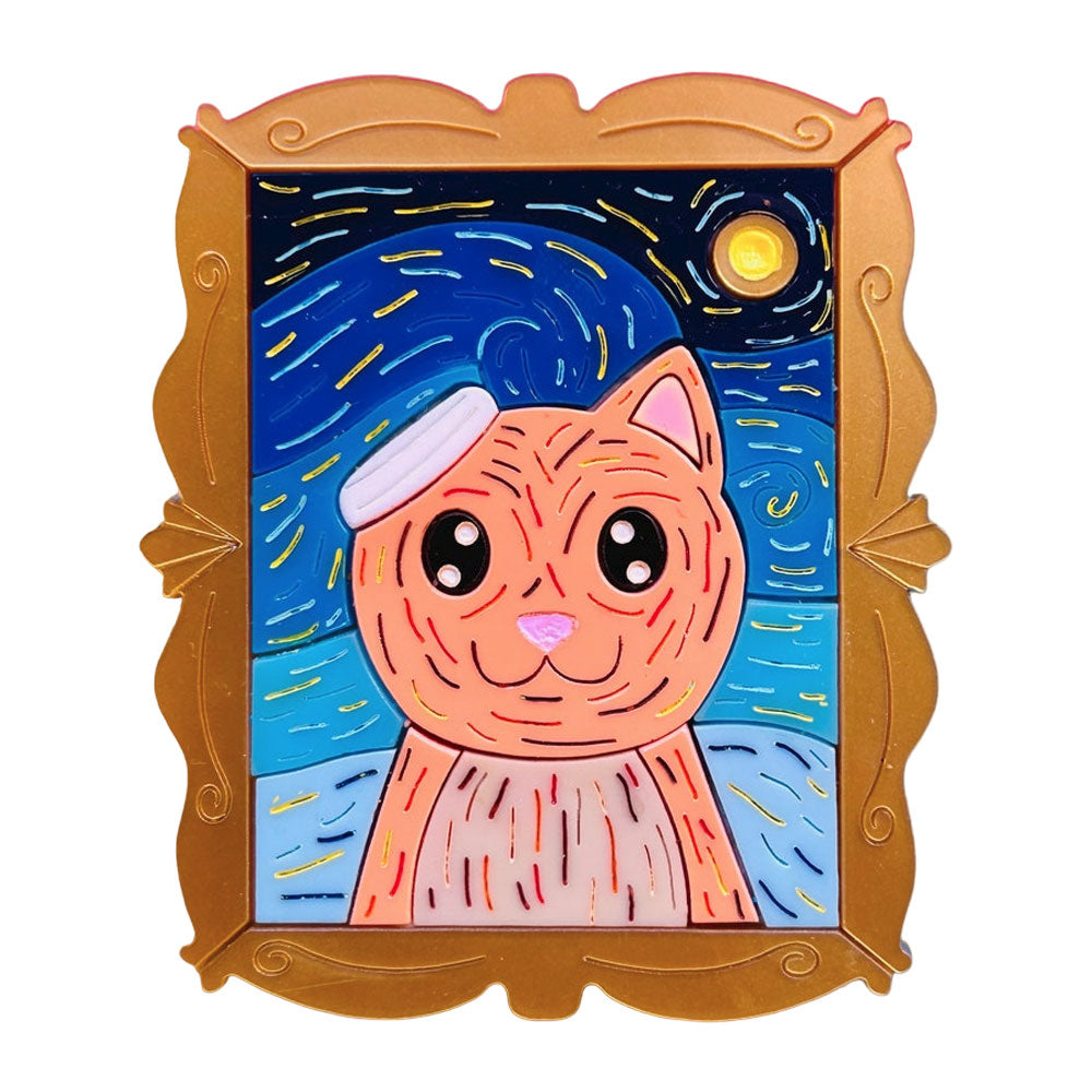 Makokot Design Post-Impressionism Style Cat Acrylic Brooch - Unique Art Collection for Cat Lovers - Perfect Gift for Pet Owners & Art Enthusiasts