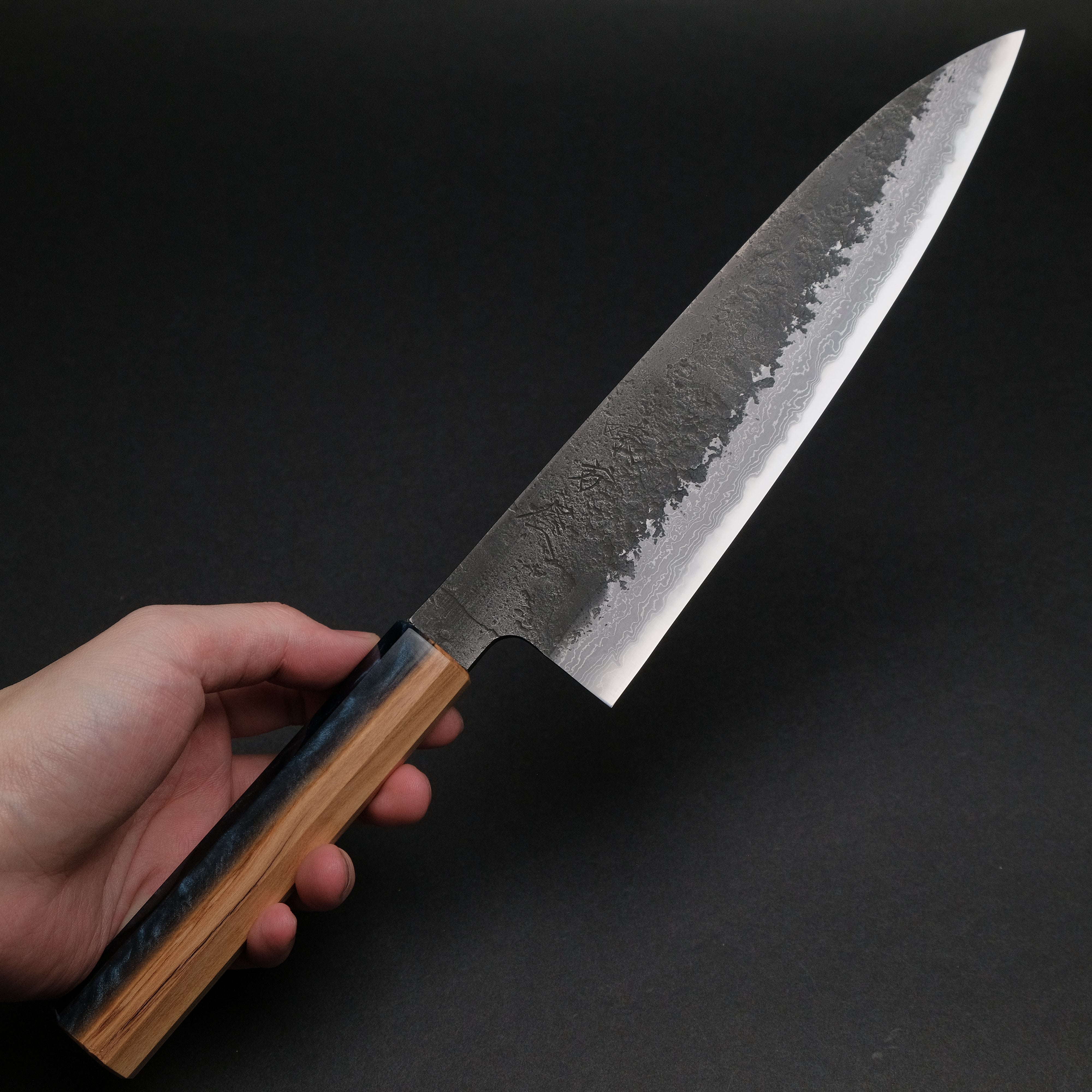 Premium Ajikataya White #2 Nashiji Damascus Gyuto 210mm Chef Knife - Olive Wood & Resin Handle (#46) - Perfect for Sushi, Meat Slicing & Professional Kitchen Use