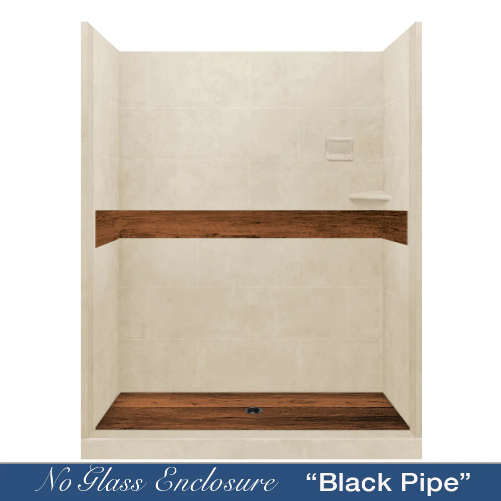 Lifeproof Burnt Oak Desert Sand 60-Inch Alcove Stone Shower Enclosure Kit - Waterproof Bathroom Upgrade for Modern Homes