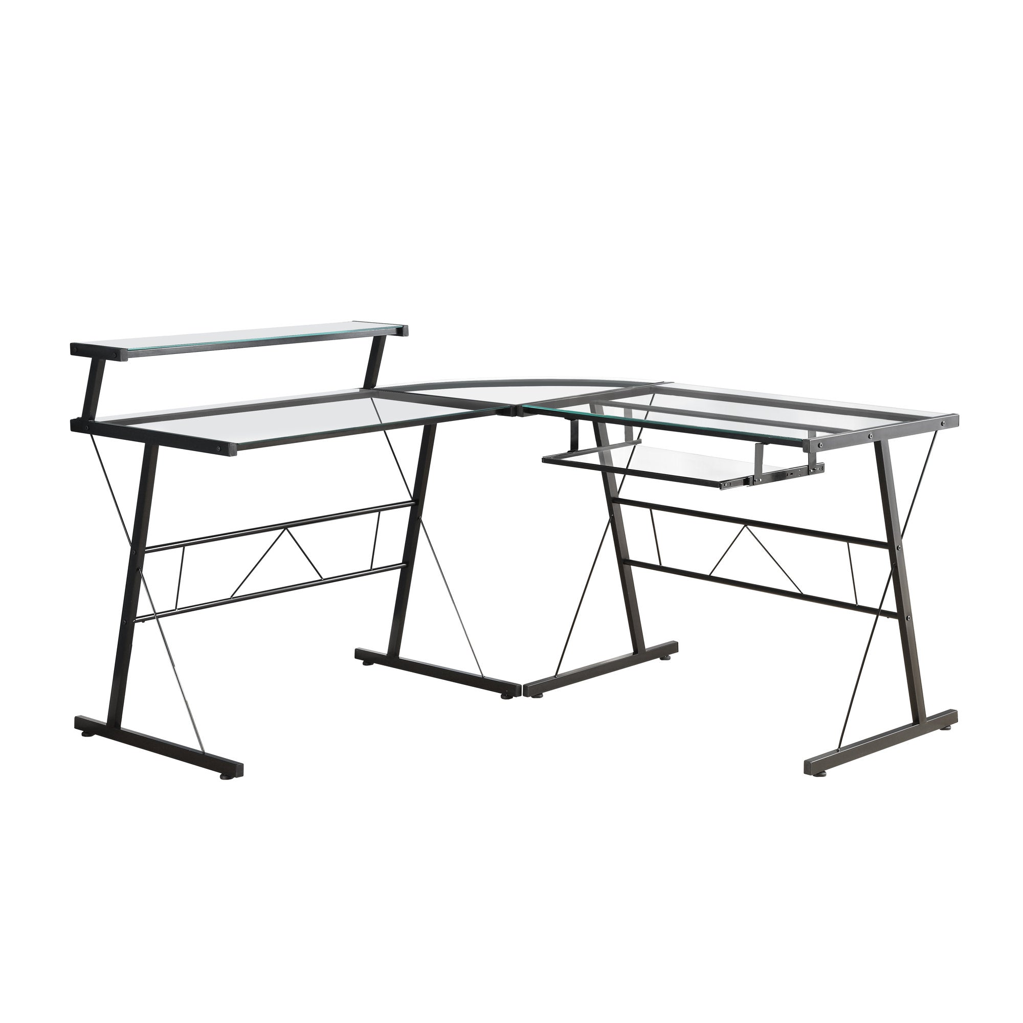 Premium Black Metal Corner Desk with Tempered Glass Top - Modern Home Office Furniture for Small Spaces & Workstations - Perfect for Remote Work, Study & Gaming Setup