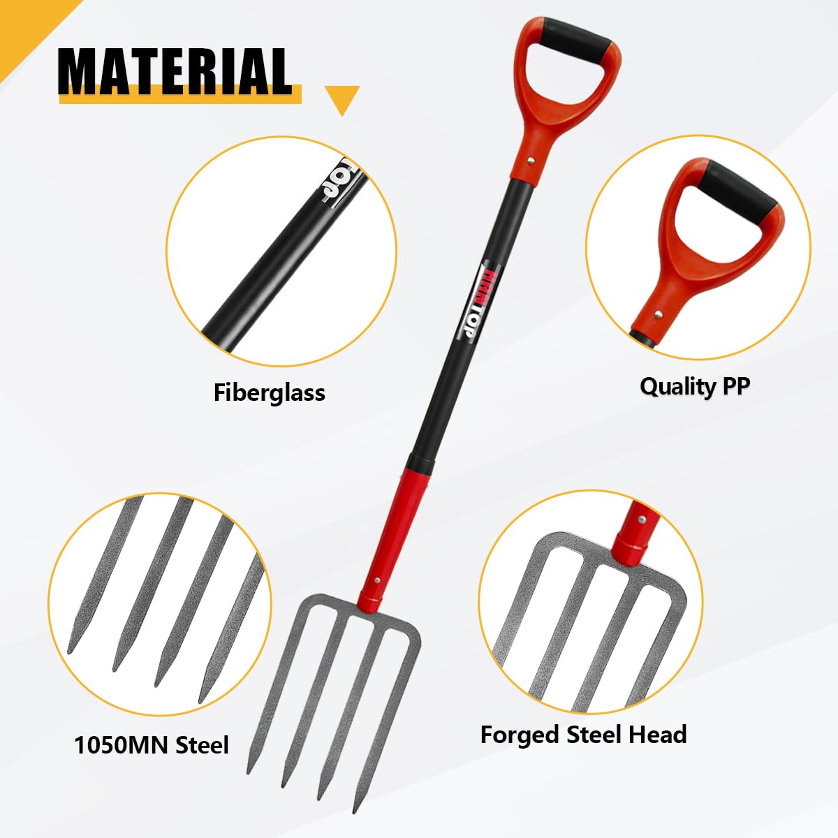 Heavy Duty 4-Tine Pitch Fork for Gardening - 43 Inch Stainless Steel Digging & Spading Fork - Perfect for Potato Harvesting, Soil Aeration & Garden Cultivation