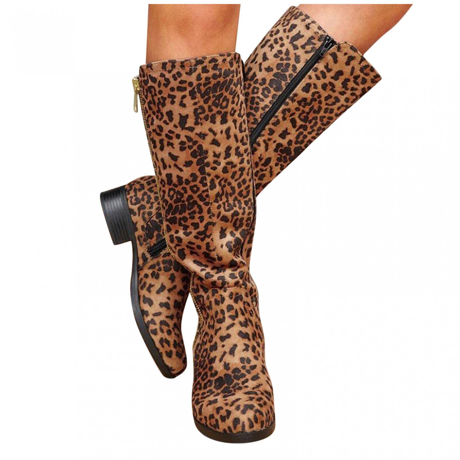 Stylish Retro Cowboy Boots for Women - Fashionable Leopard Print Mid-Calf Boots with Low Heel & Wide Calf Design | Perfect for Winter Wear, Country Music Festivals & Western Outfits